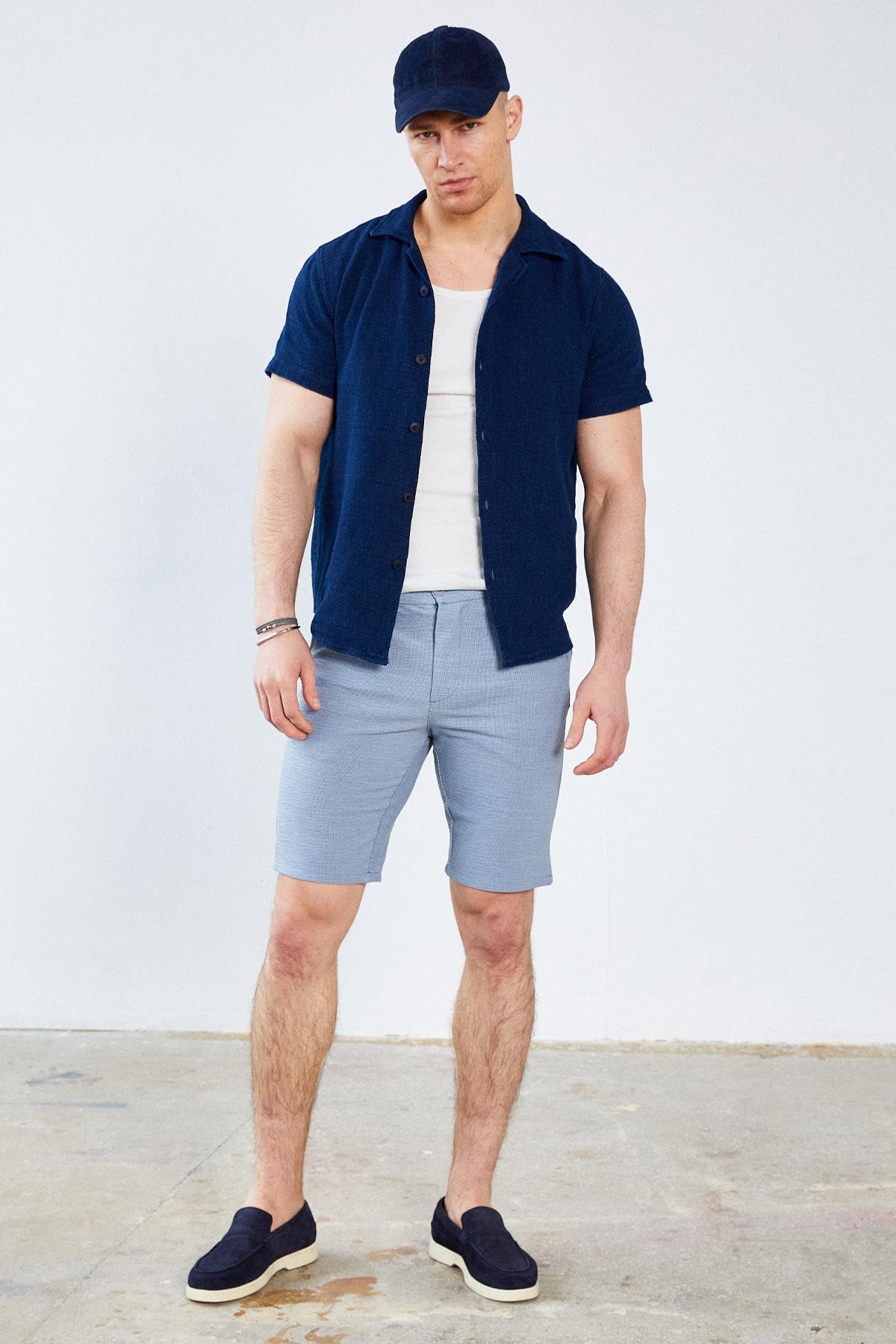 Erkek Beli Yarım Lastikli Pamuk Şantuk Jogger Şort