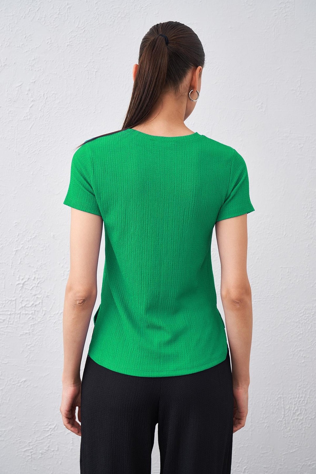 Kadın Bisiklet Yaka Bürümcük Kumaş Bluz