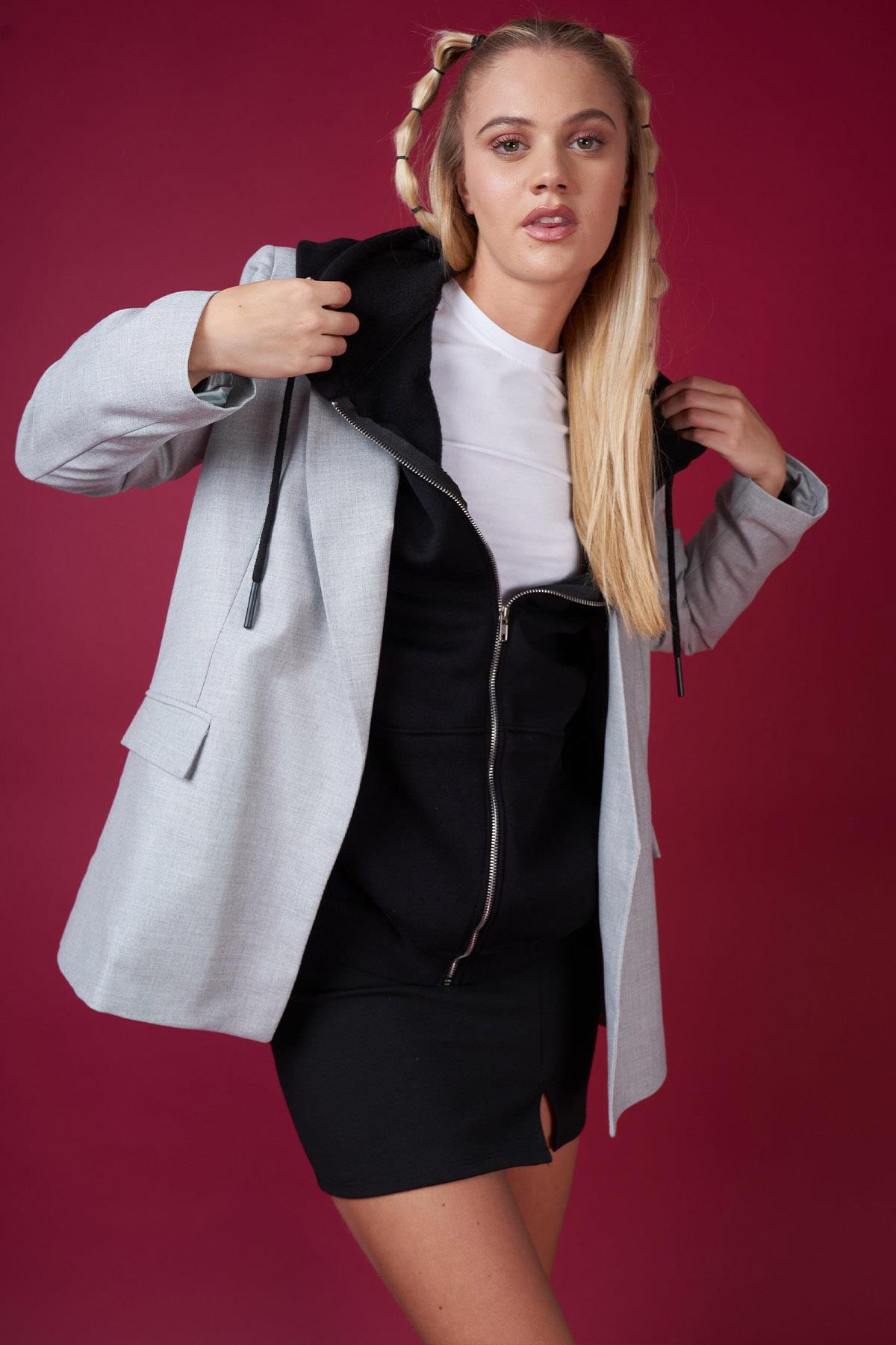 Kadın Kol Katlamalı Blazer Poliviskon Ceket