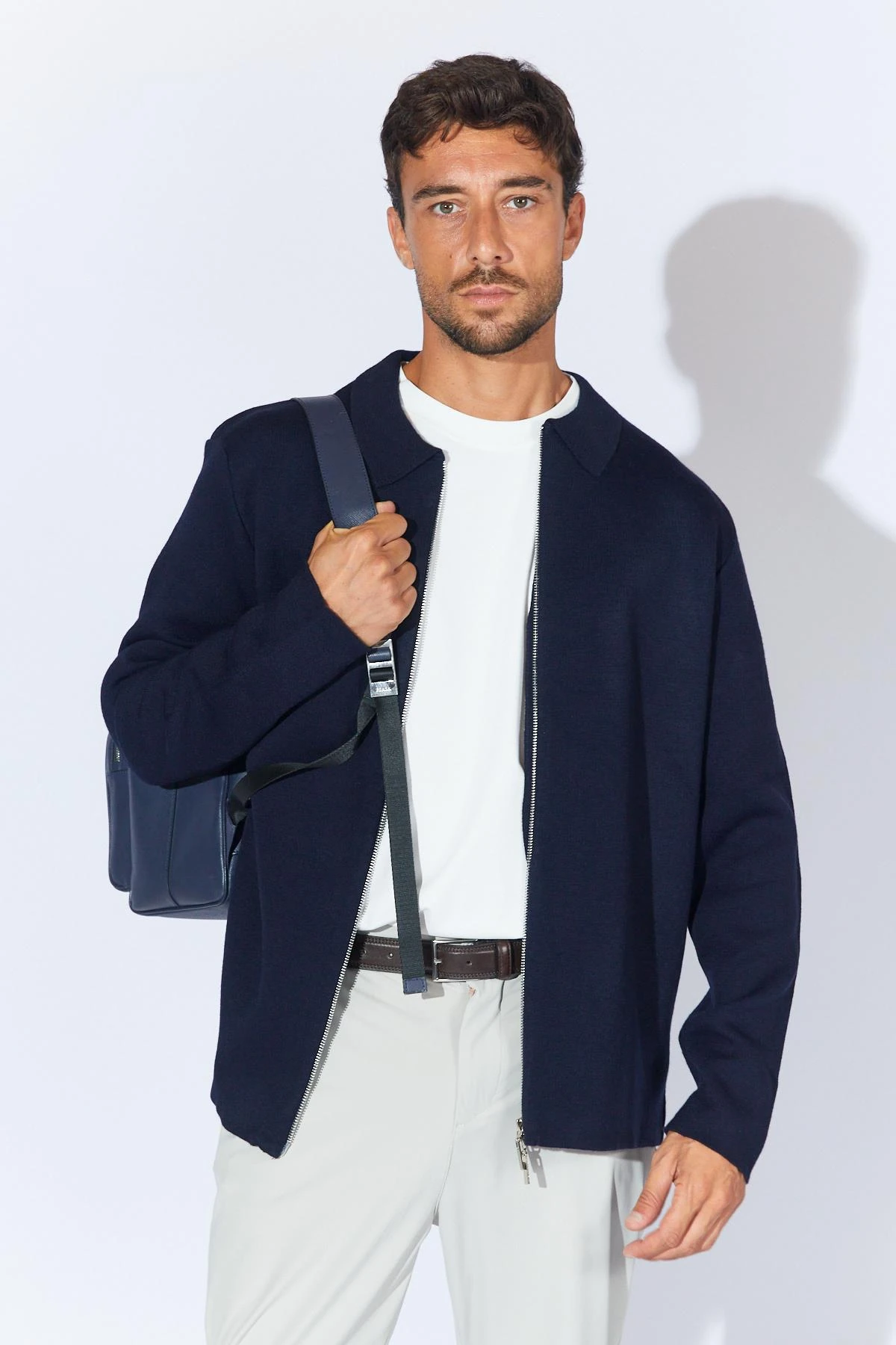 Erkek Double Face Akrilik Fermuarlı Hırka - Lacivert