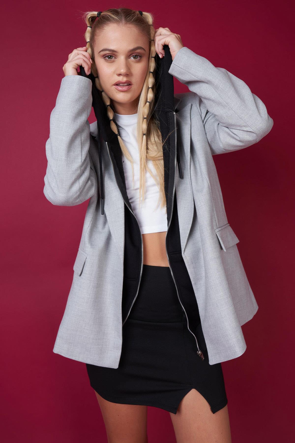 Kadın Kol Katlamalı Blazer Poliviskon Ceket