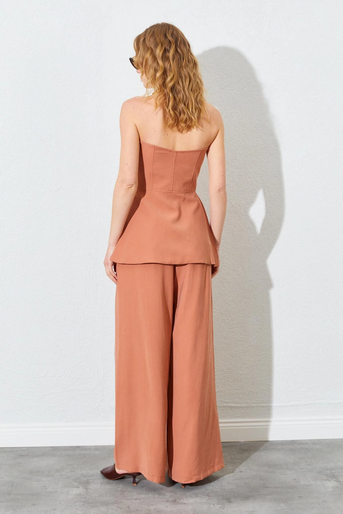 Kadın Straplez Bluzlu Palazzo Pantolonlu Takım