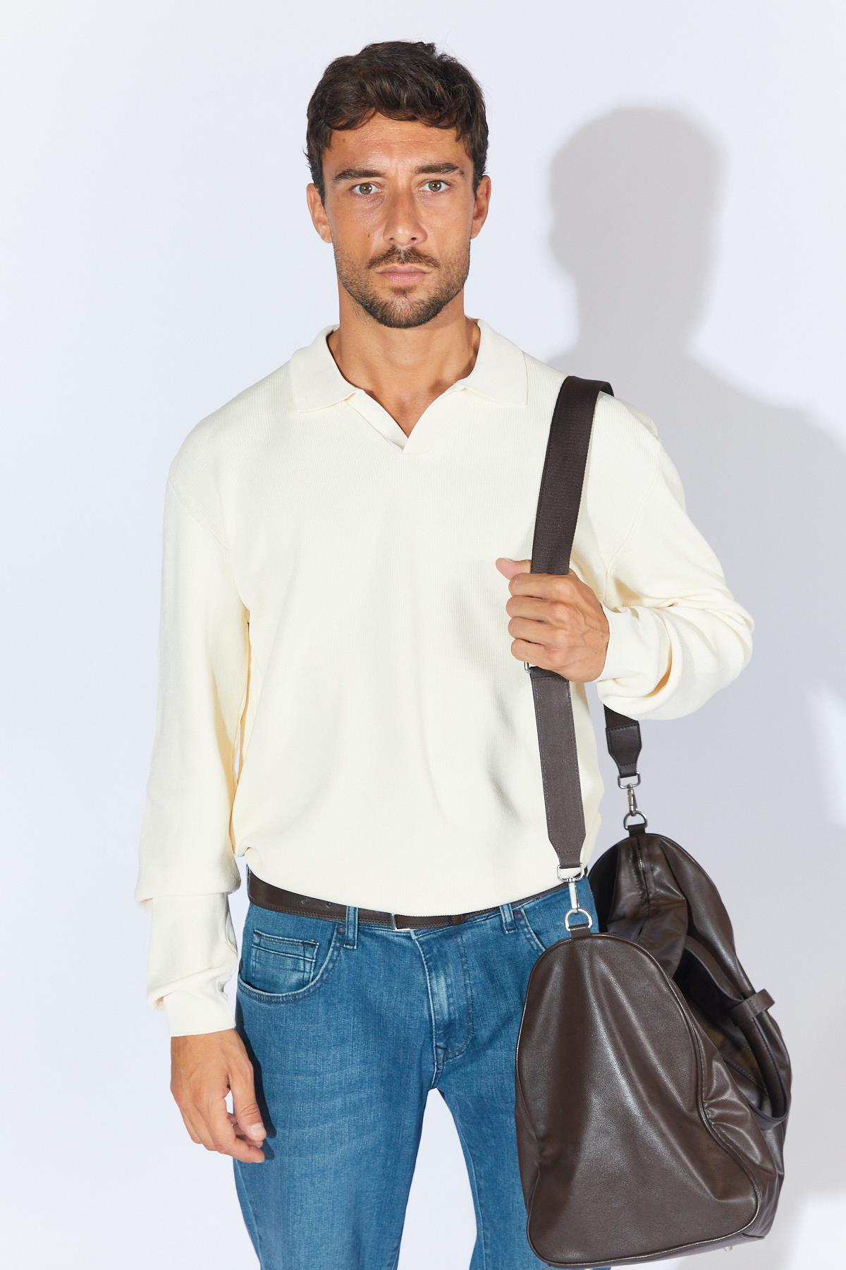 Erkek Ayaklı V Yaka Fitilli Basic Triko