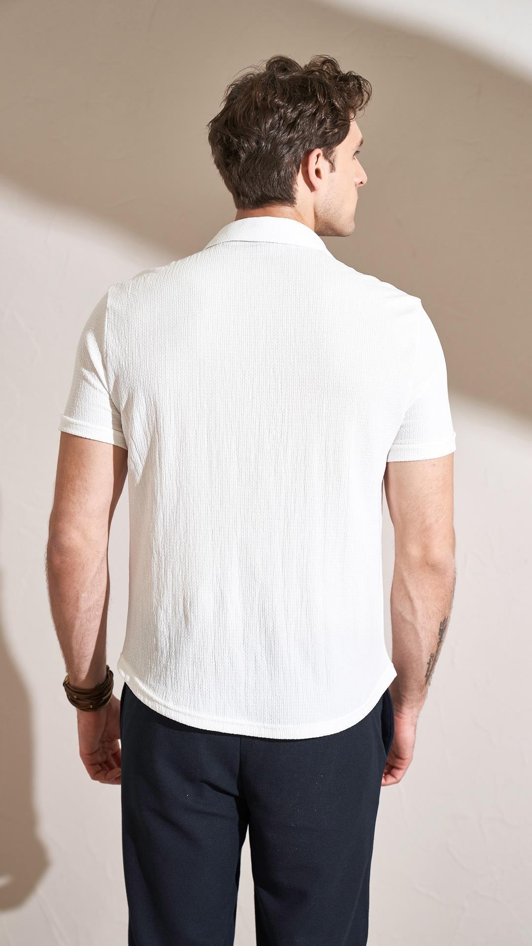Erkek Kısa Kollu Apaş Yaka Krinkıl Oversize Gömlek