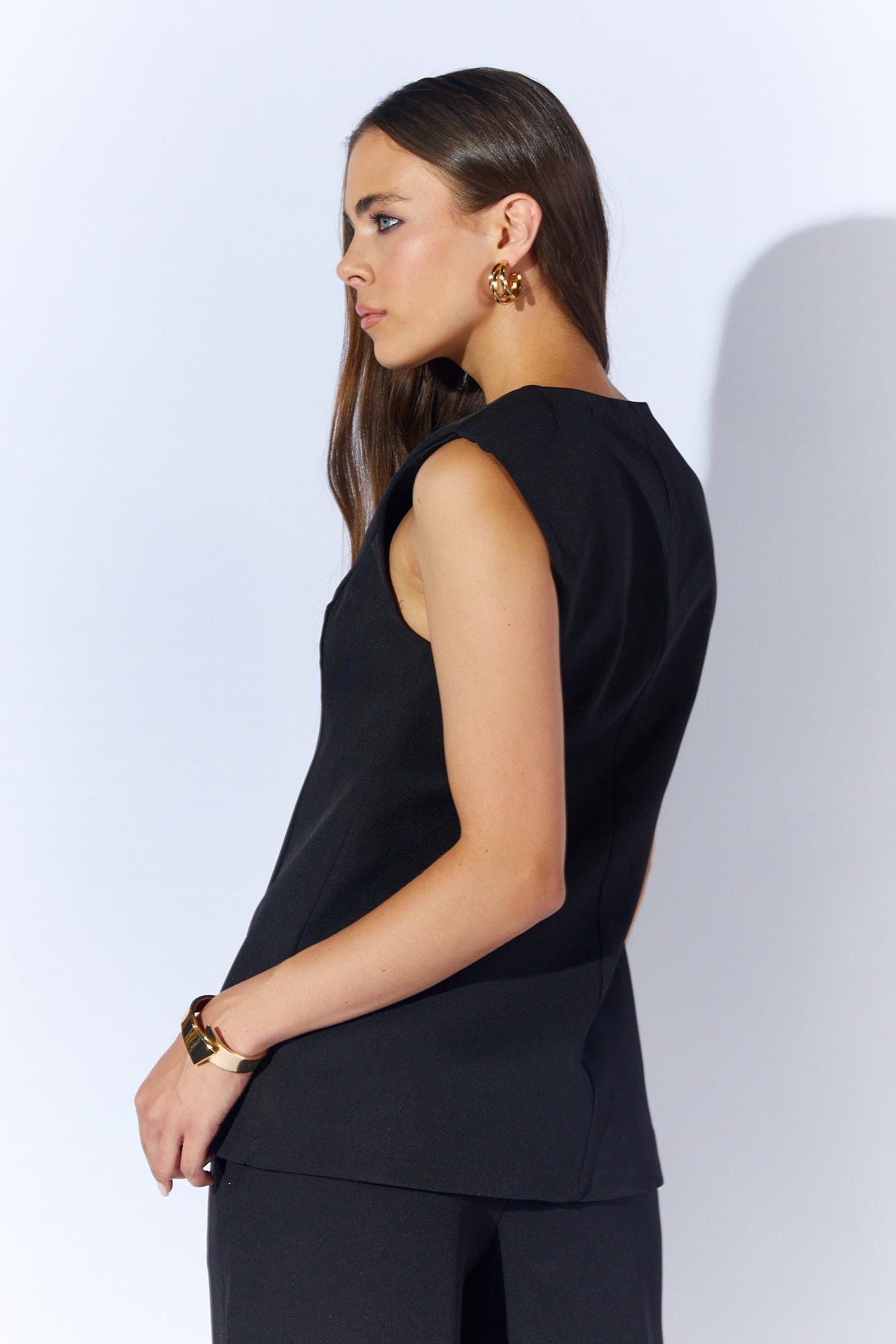 Kadın 1191 Kaplama Düğmeli Peplum Model Yelek