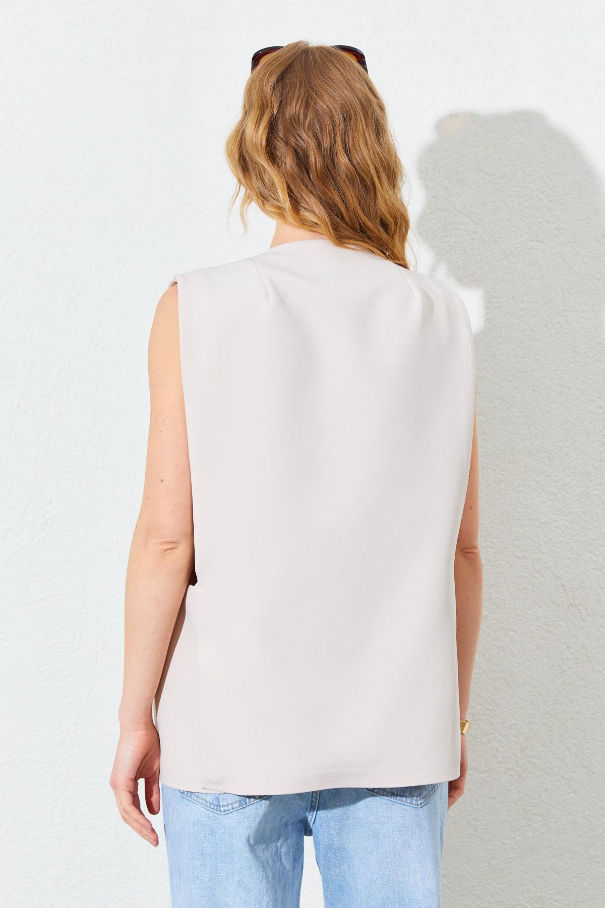 Kadın Tek Düğmeli Oversize Yelek