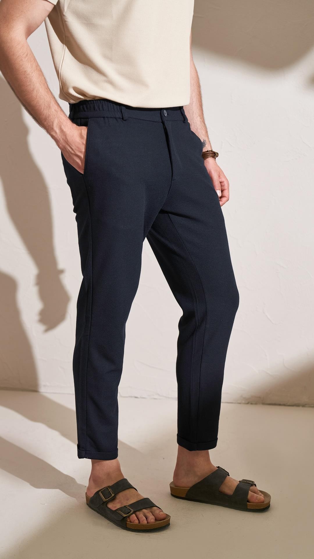 Erkek Beli Yarım Lastikli Double Paça Nida Pantolon