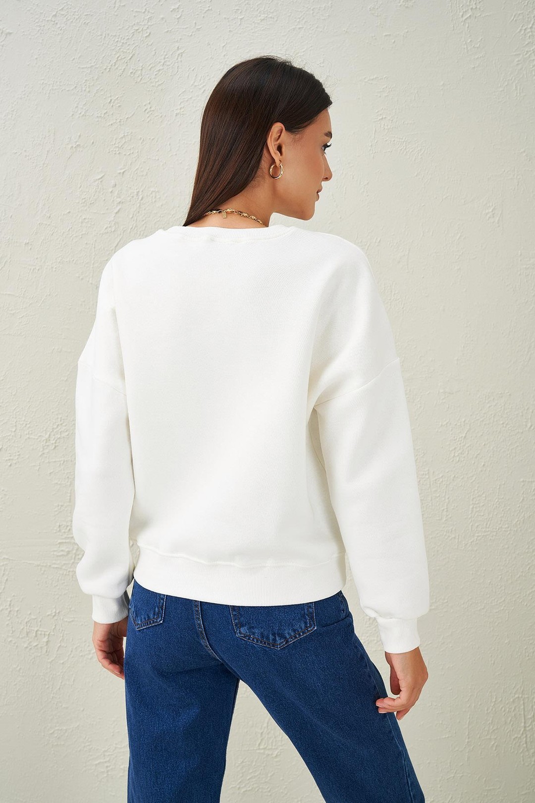 Kadın Bisiklet Yaka Üç İplik Basic Sweatshirt