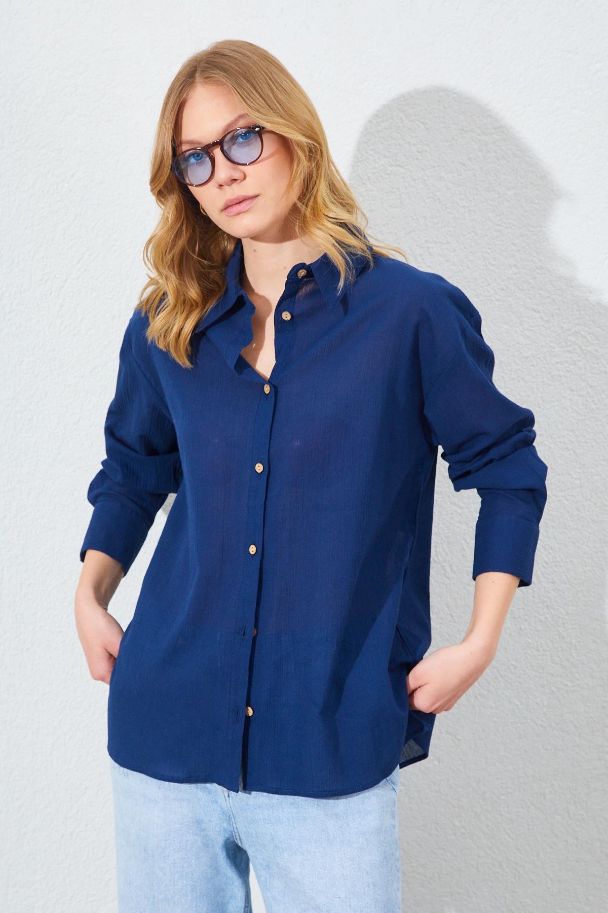 Kadın Krınkıl Oversize Gömlek