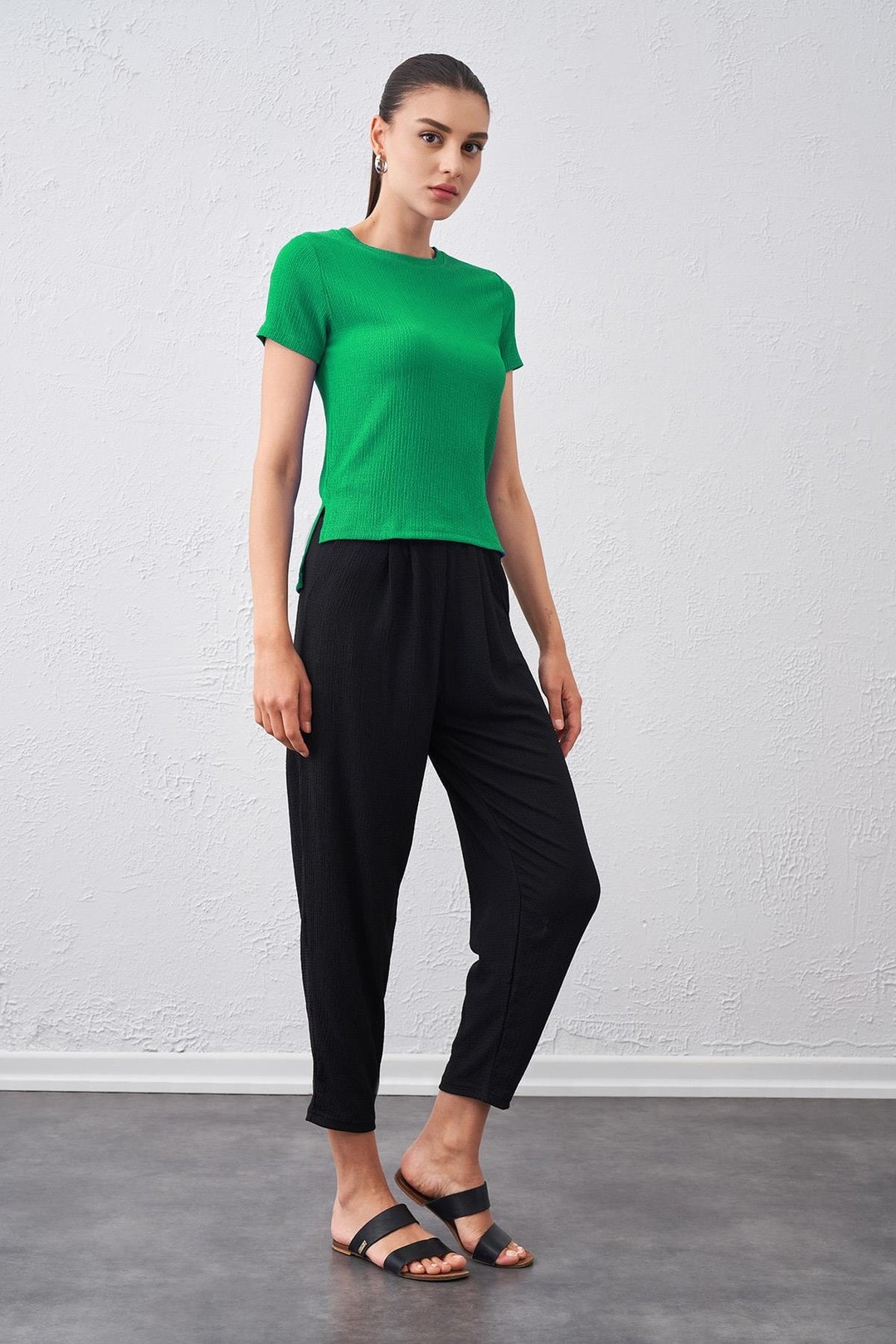 Kadın Bisiklet Yaka Bürümcük Kumaş Bluz