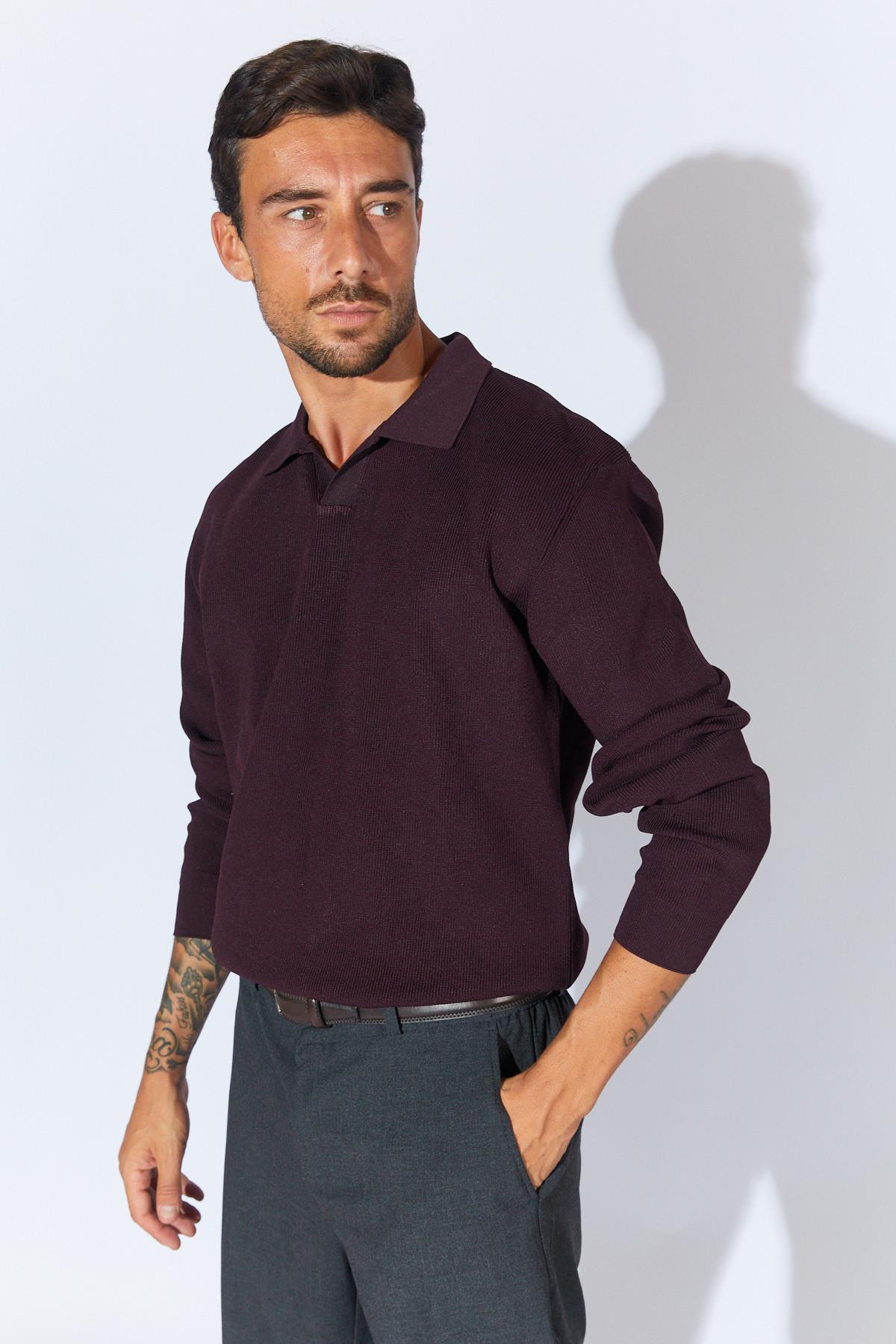 Erkek Ayaklı V Yaka Fitilli Basic Triko