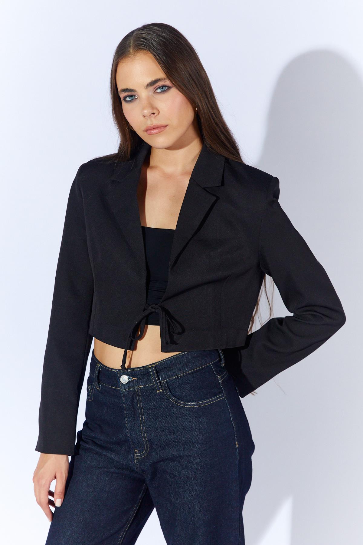 Kadın 4795 Önü Bağlamalı Crop Blazer Ceket