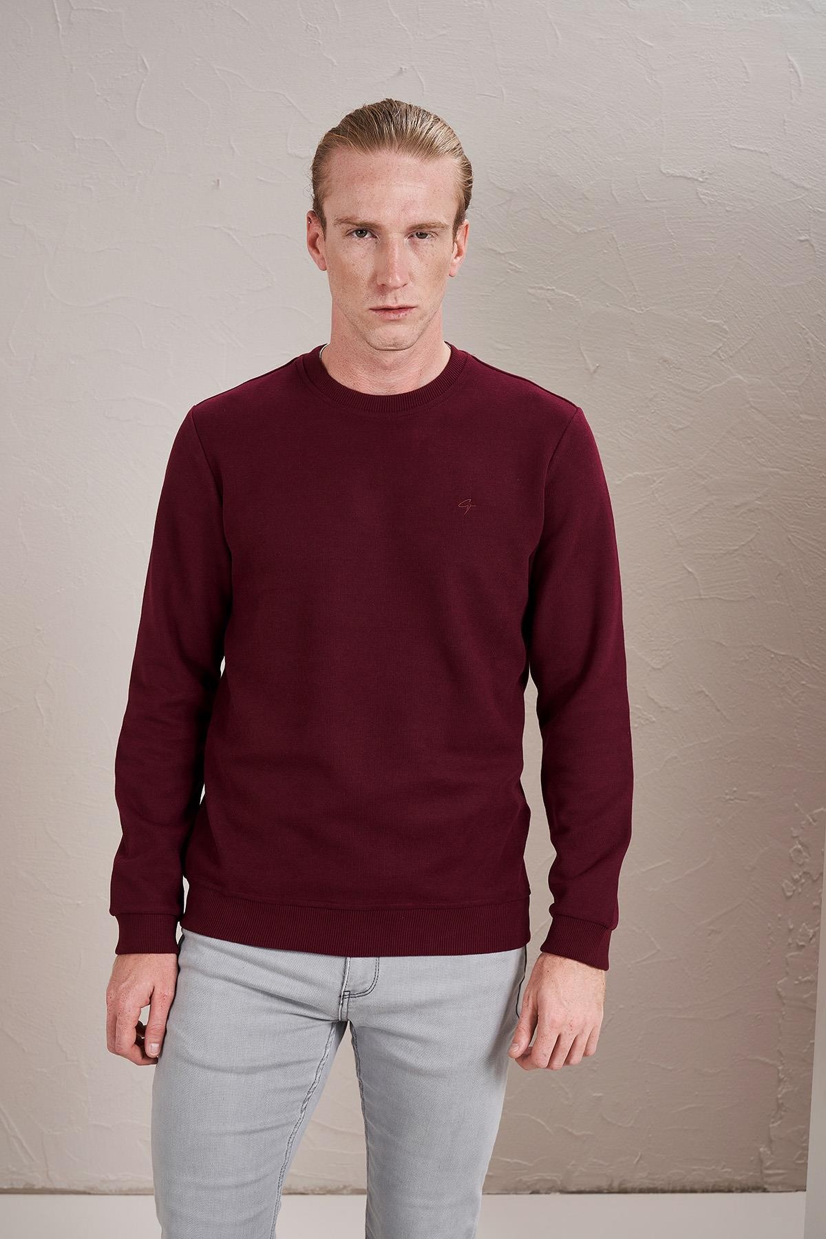 Erkek (2304)Bisiklet Yaka Basic Selanik Sweatshirt - Mürdüm