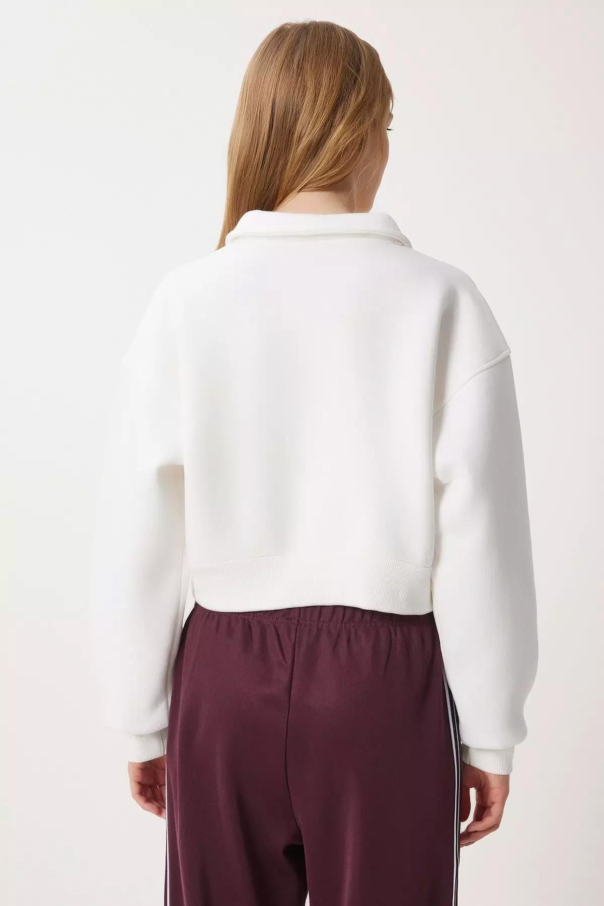 Kadın Gömlek Yaka Üç İplik Sweatshirt