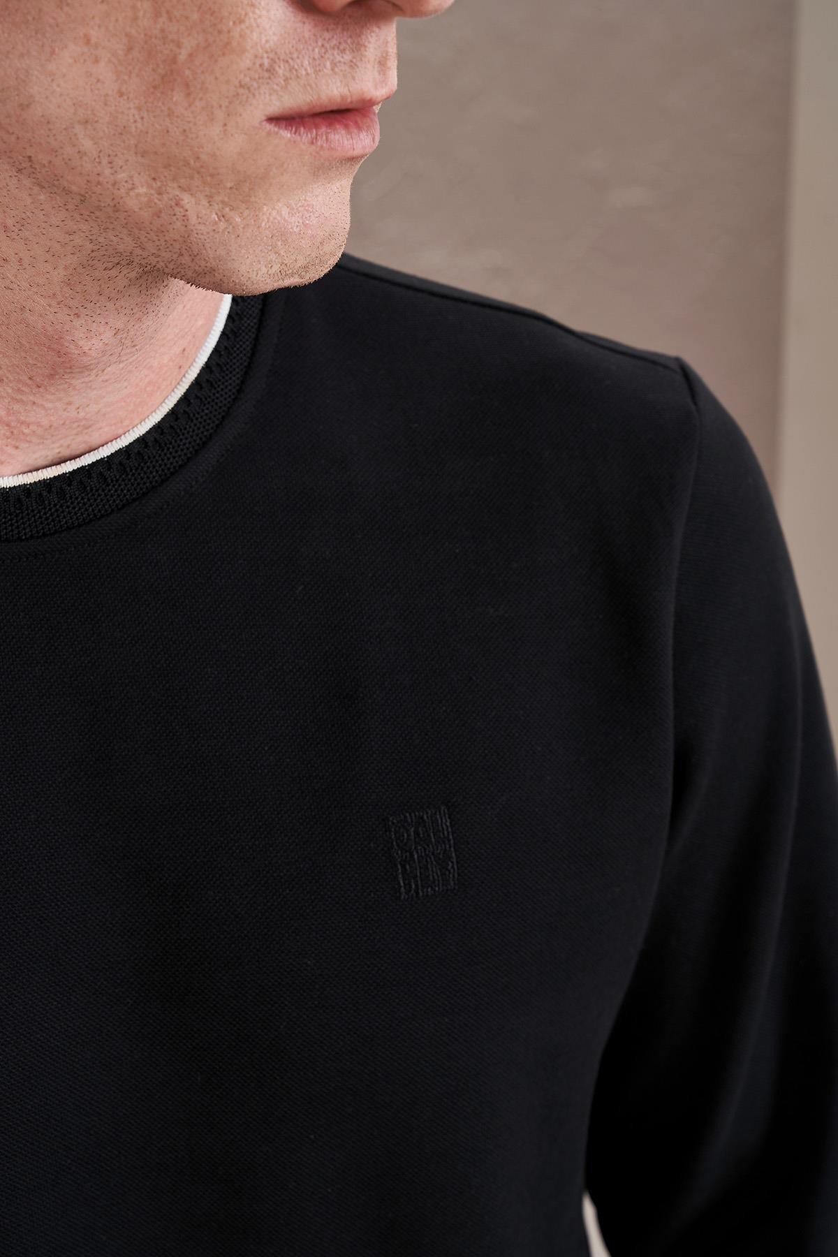 Erkek Bisiklet Yaka İnterlok Trikolu Sweatshirt