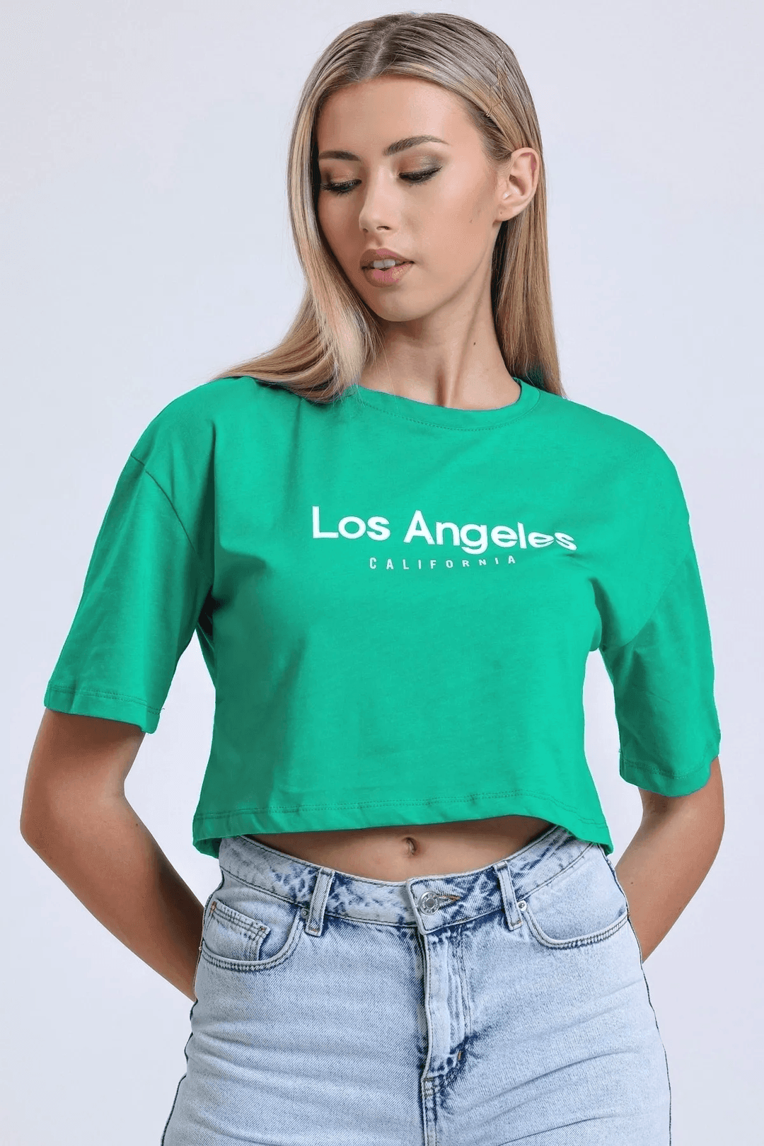 Kadın Los Angeles Nakışlı Crop Tişört