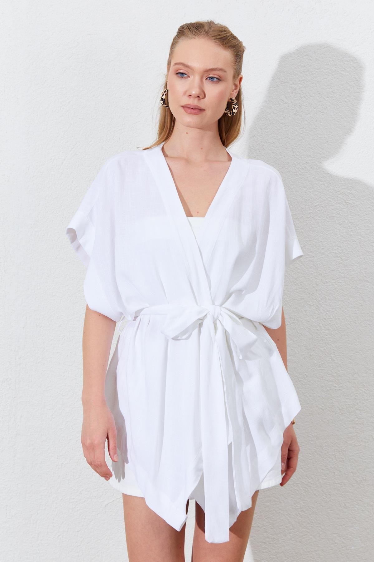 Kadın Düşük Kol Kuşaklı Kimono