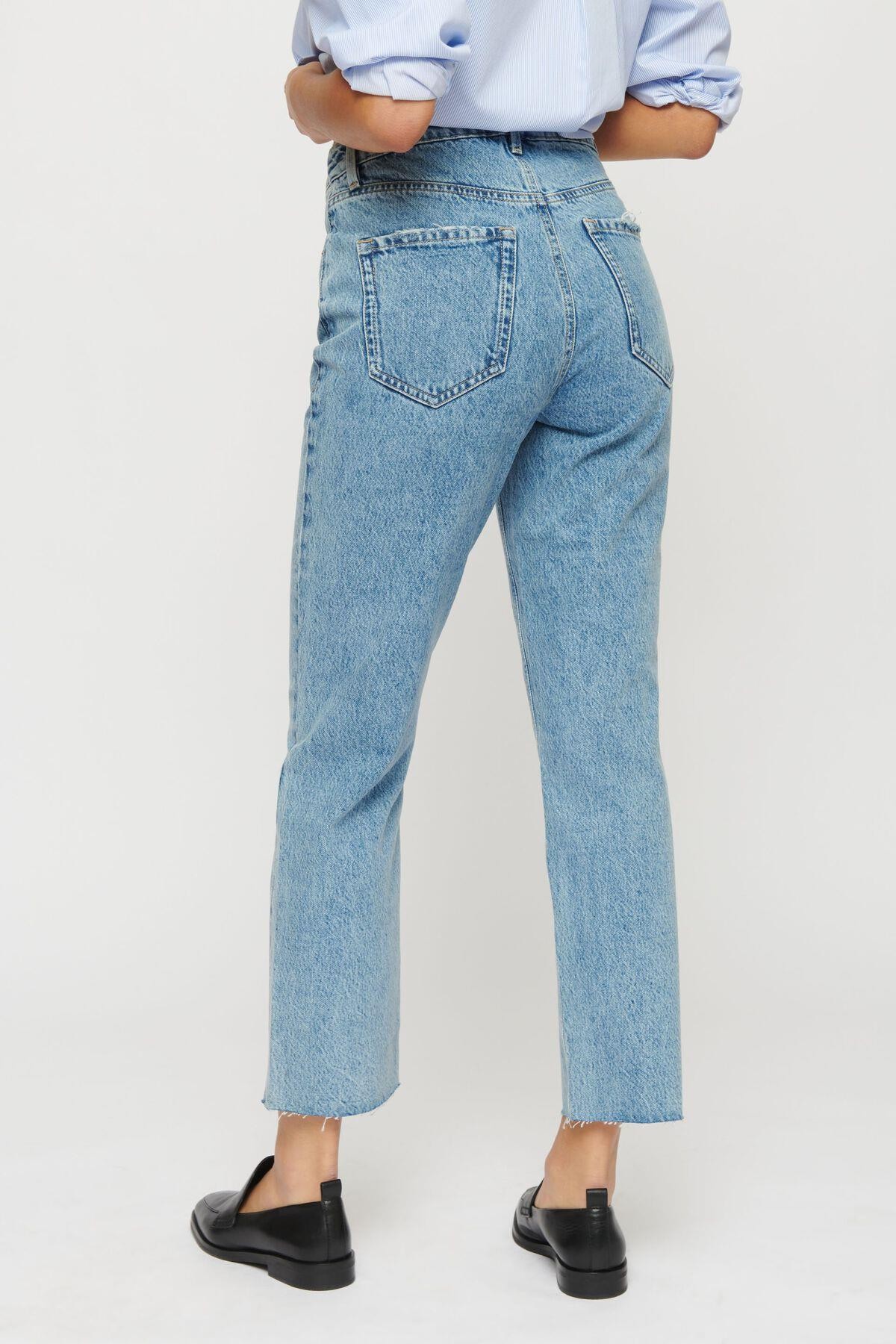 Kadın Paça Düz Lazer Lesimi High Waist Leg Jeans