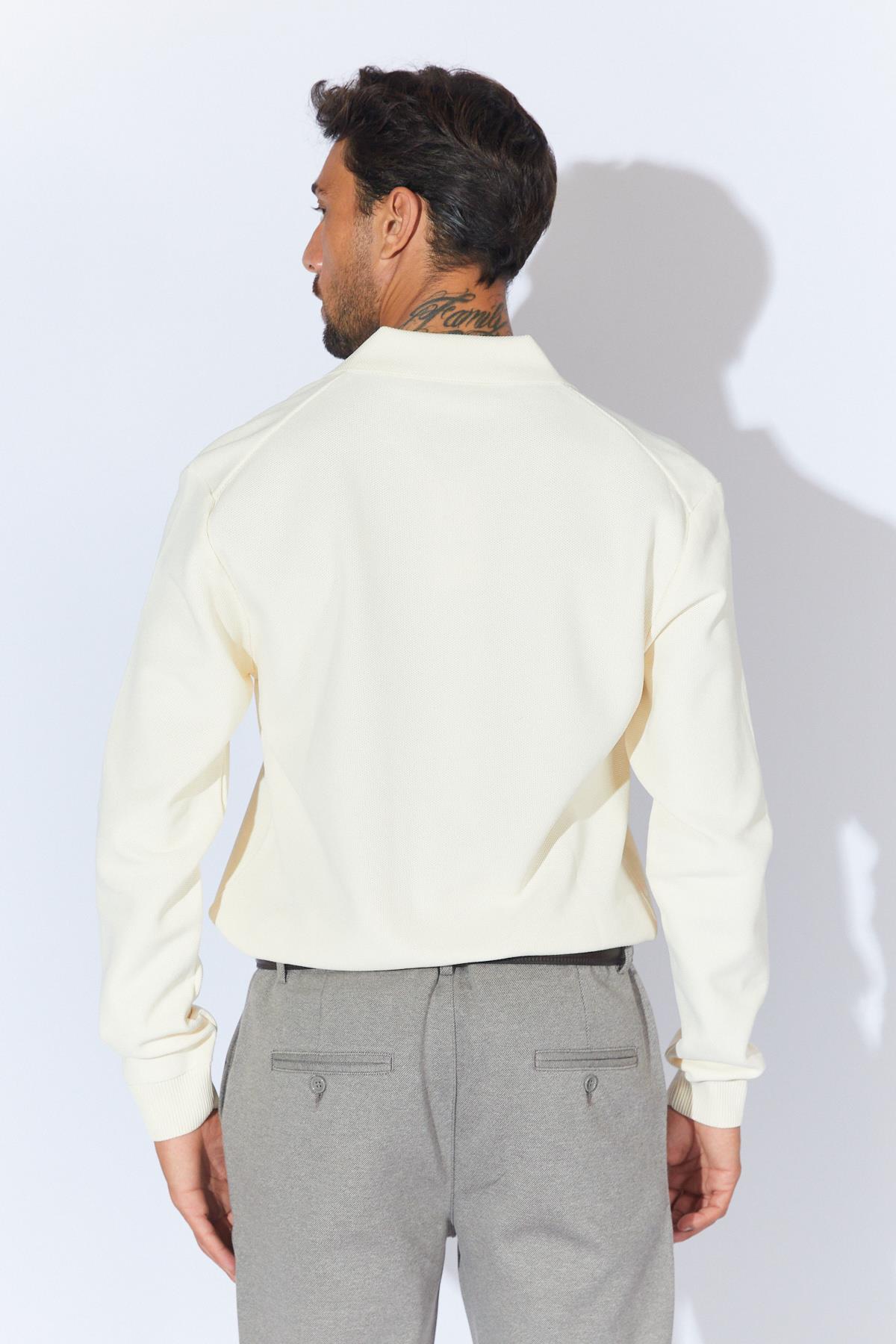 Erkek Ayaklı Yaka Fermuarlı Pike Örgü Basic Triko