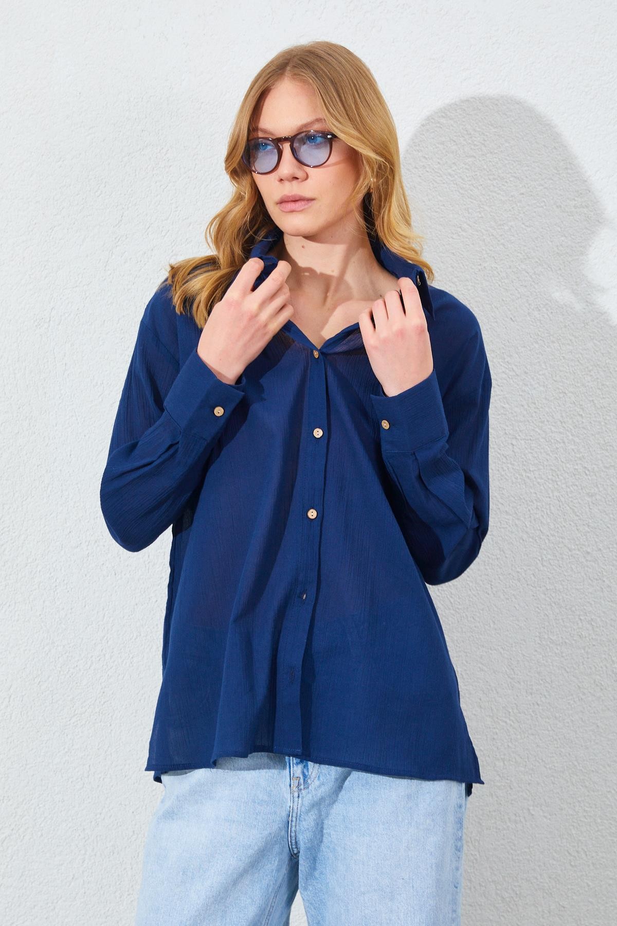 Kadın Krınkıl Oversize Gömlek