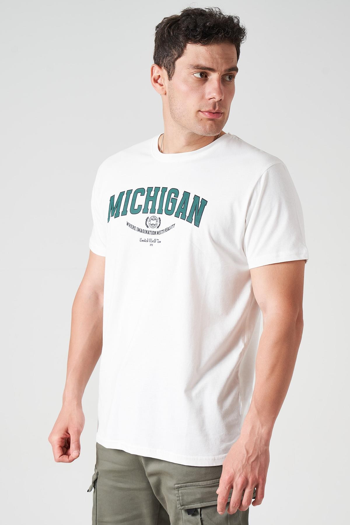Erkek Bisiklet Yaka MICHIGAN Baskı Tişört