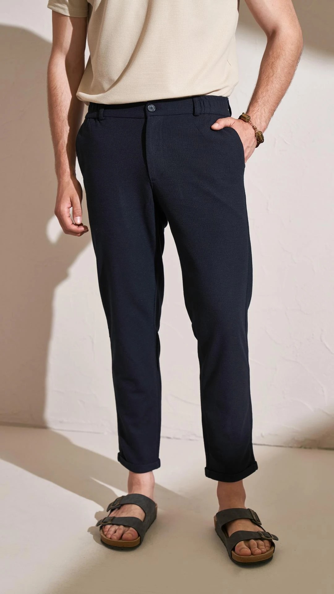 Erkek Beli Yarım Lastikli Double Paça Nida Pantolon