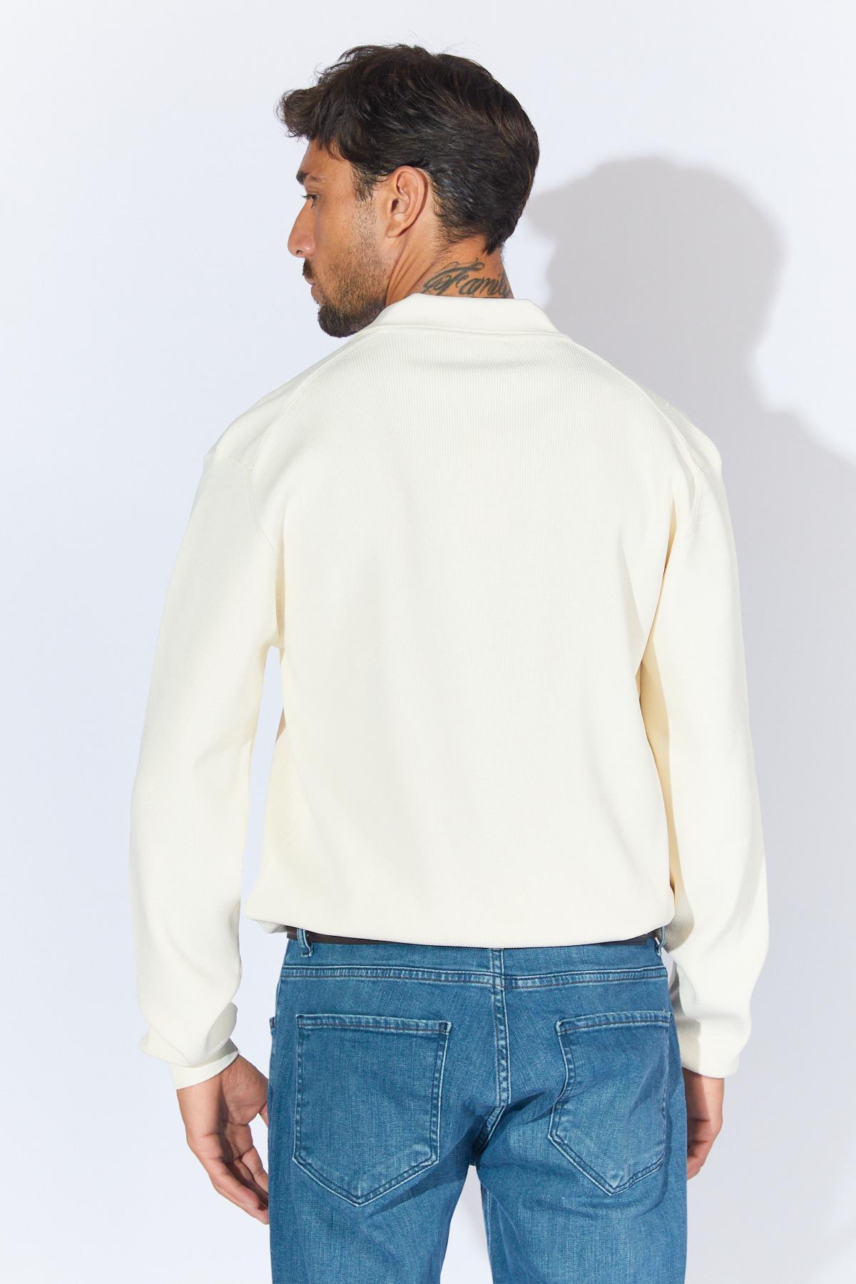 Erkek Ayaklı V Yaka Fitilli Basic Triko