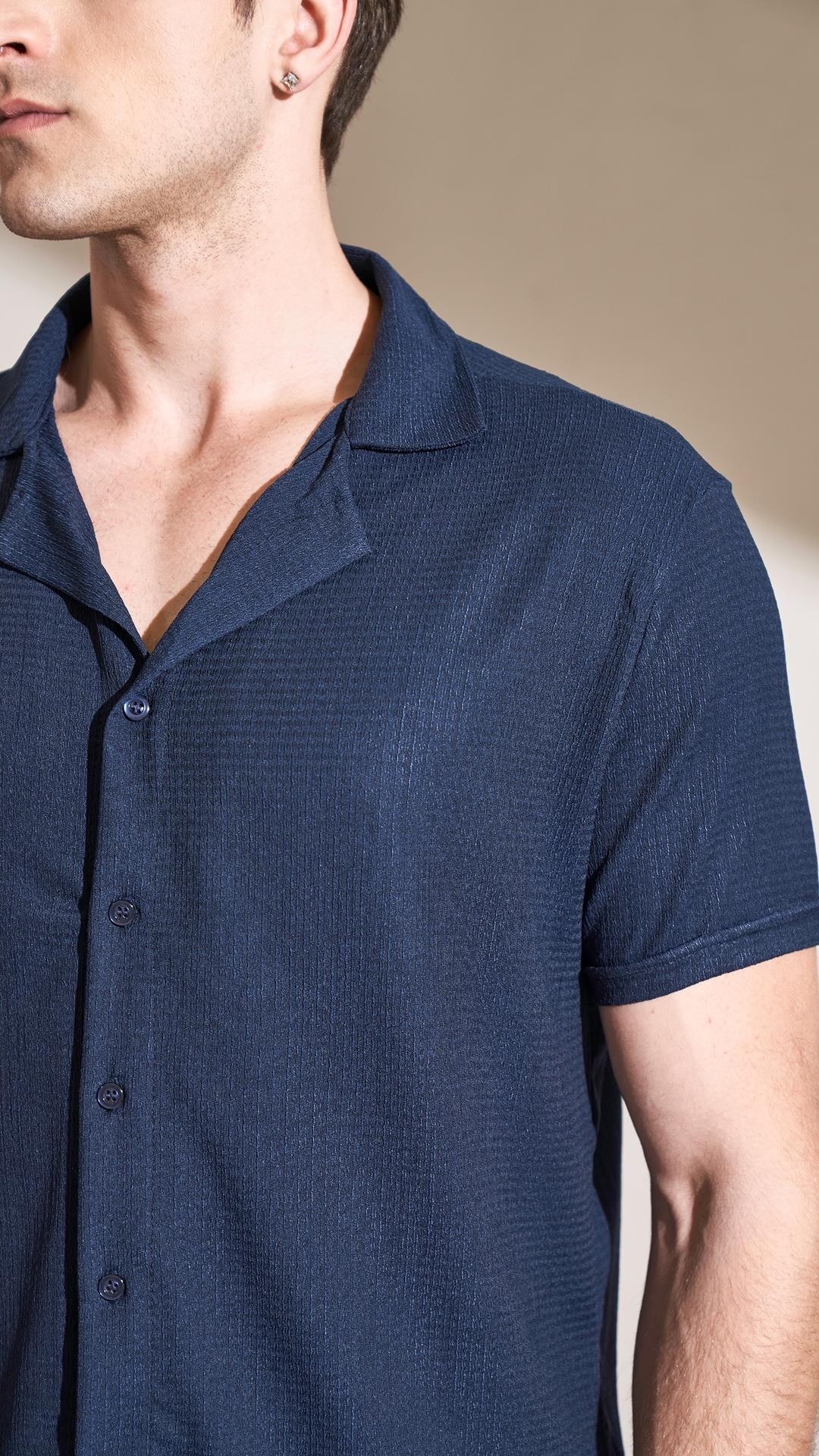 Erkek Kısa Kollu Apaş Yaka Krinkıl Oversize Gömlek