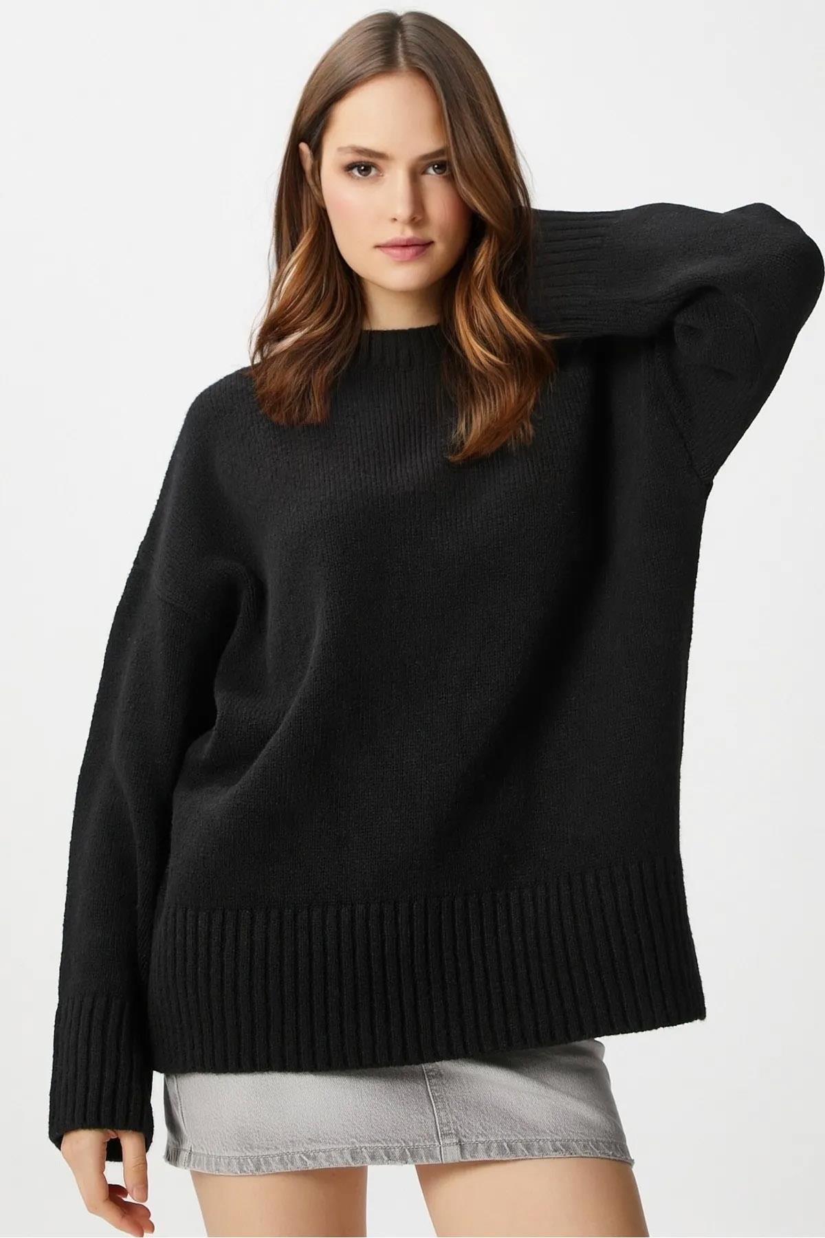 Kadın Bisiklet Yaka Ribana Detaylı Kazak