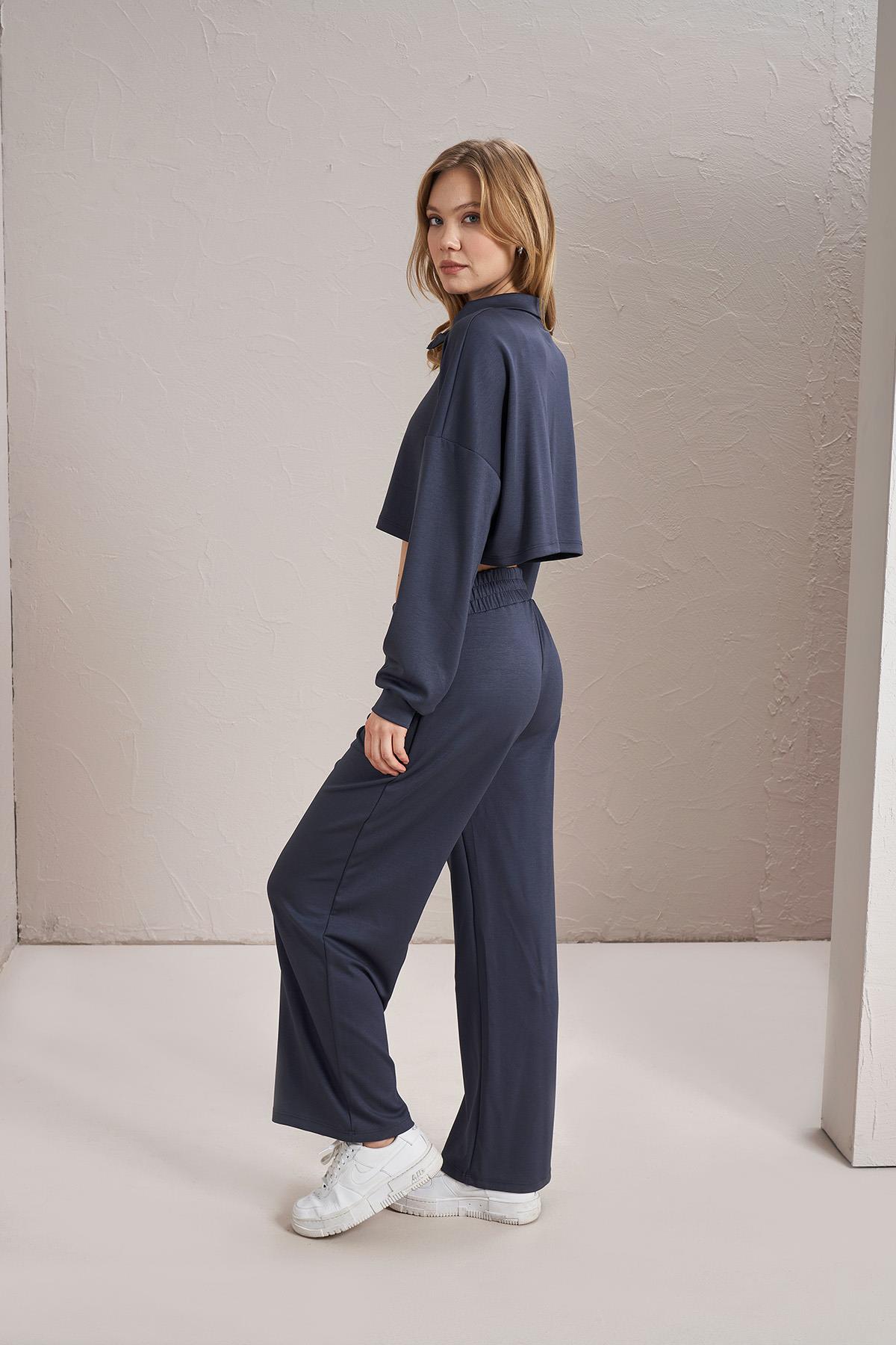 Kadın Modal Kumaş Fermuarlı Crop Eşofman Takım