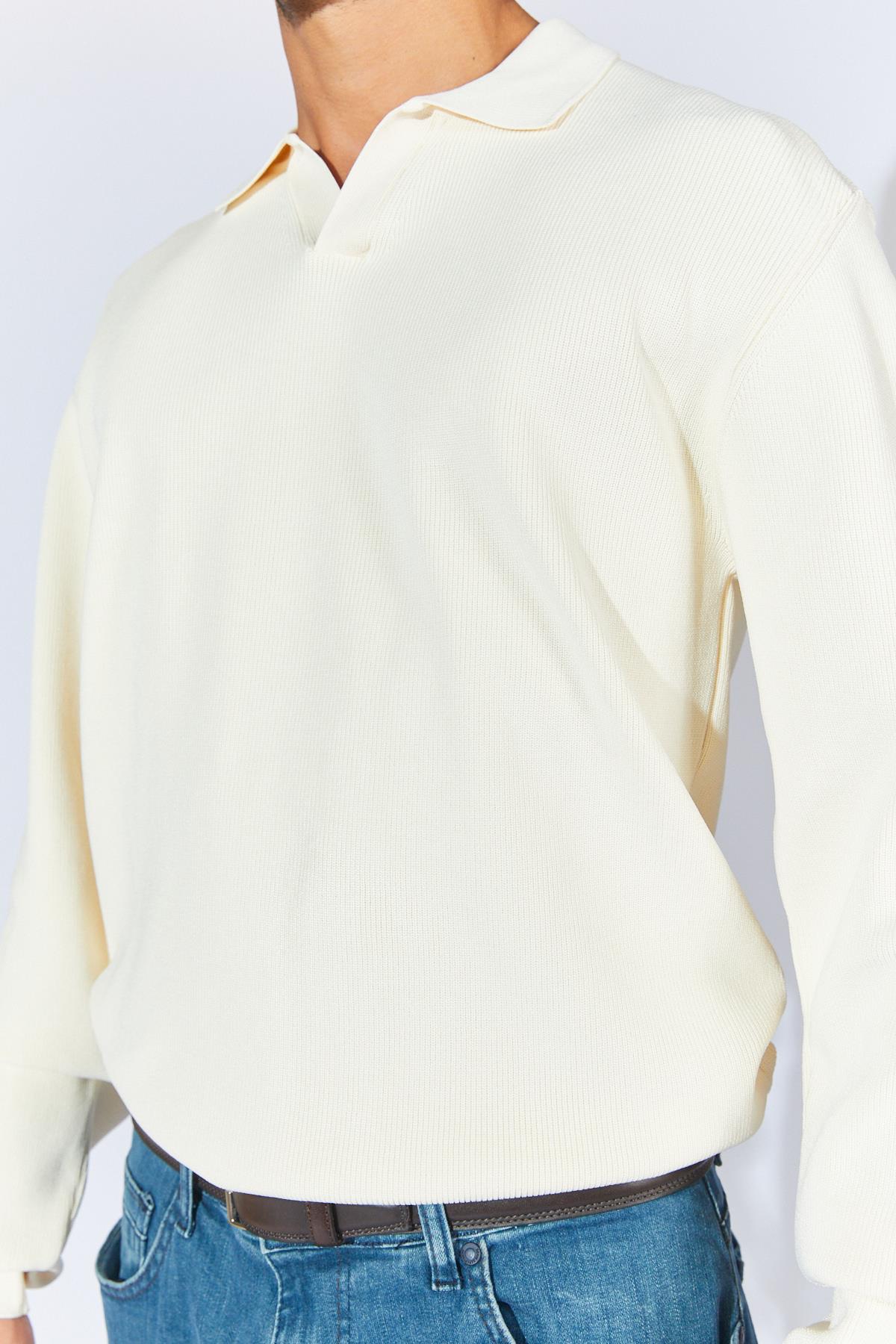 Erkek Ayaklı V Yaka Fitilli Basic Triko