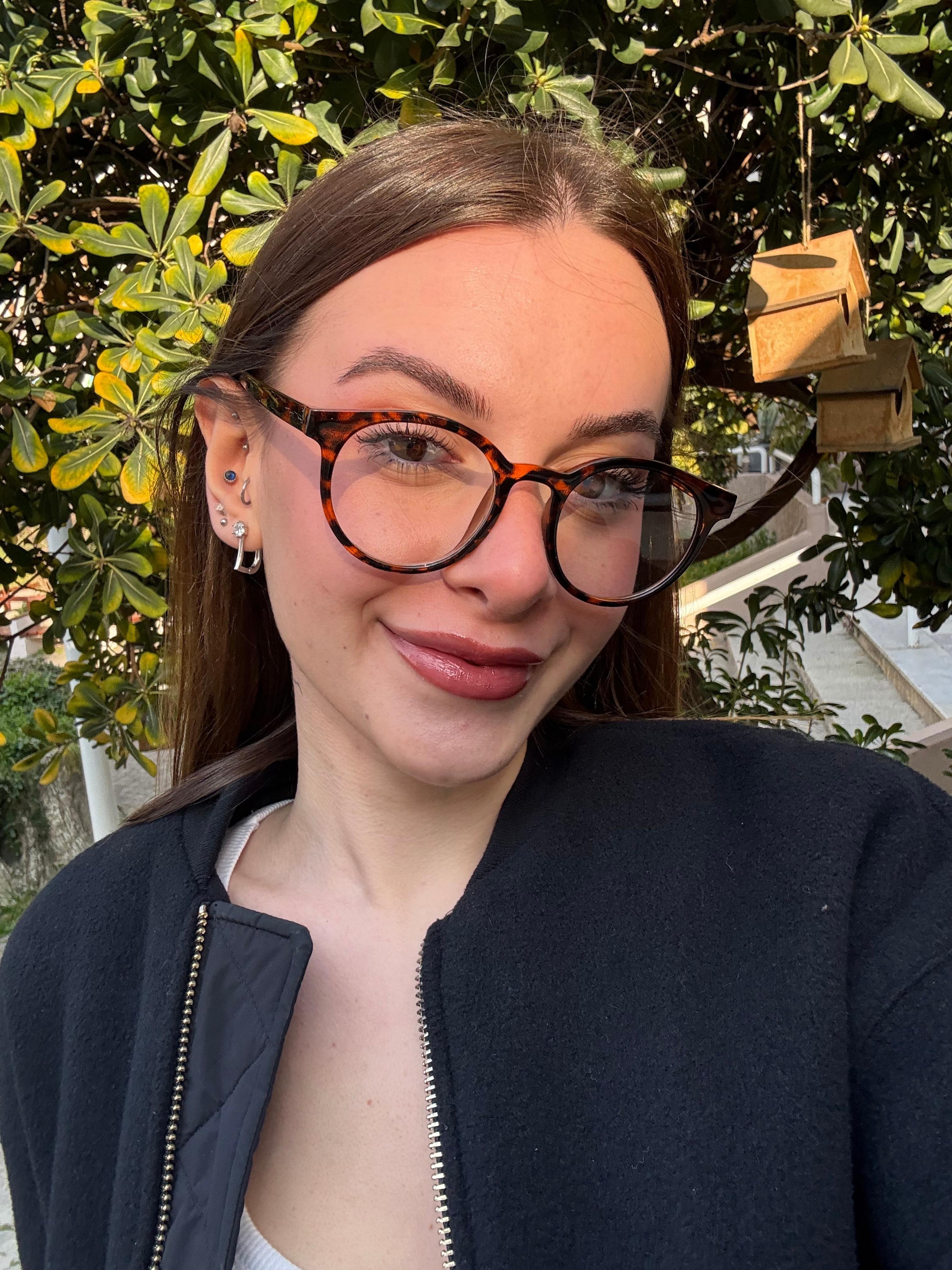 Alina Vintage Oval Optik Uyumlu Blue Block Mavi Işık Koruyucu Gözlük Kahverengi Leopar