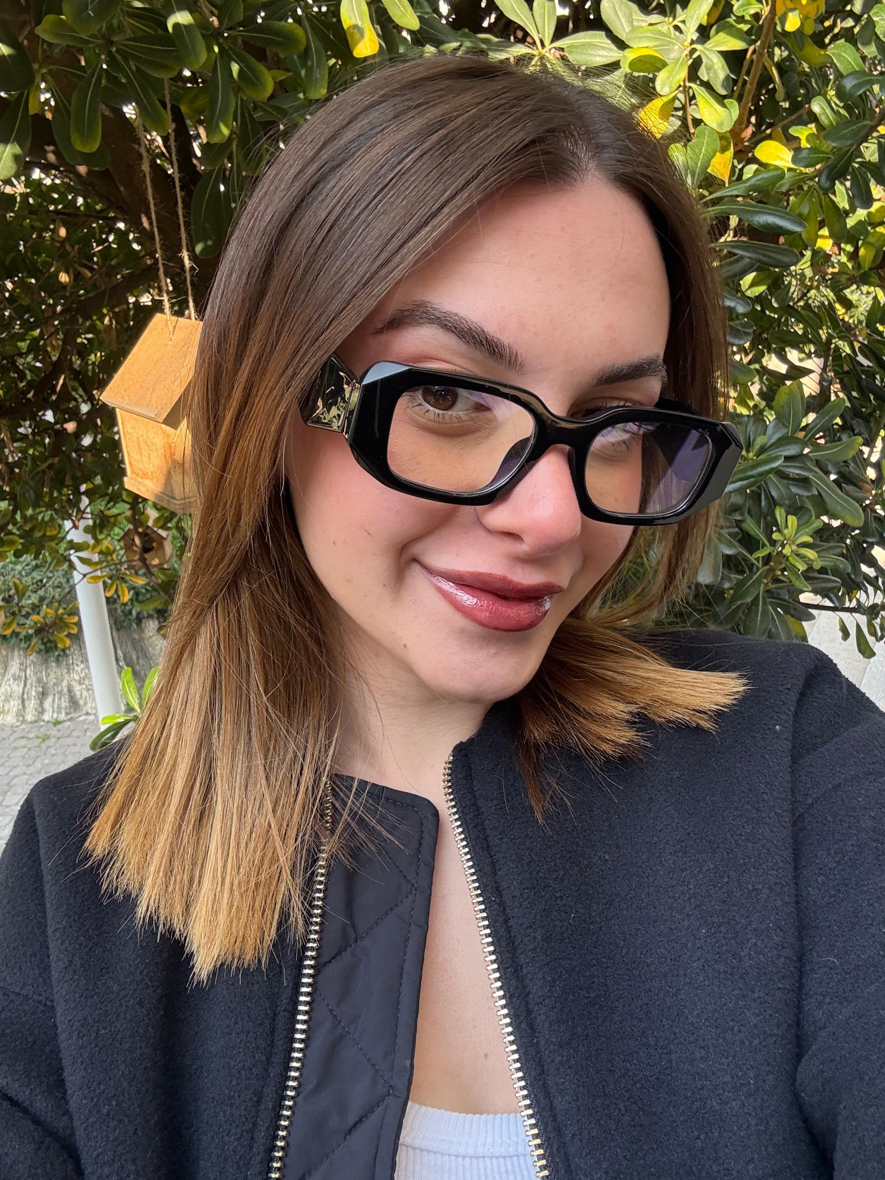 Luna Oversize Kalın Çerçeve Optik Uyumlu Blue Block Mavi Işık Koruyucu Gözlük Parlak Siyah