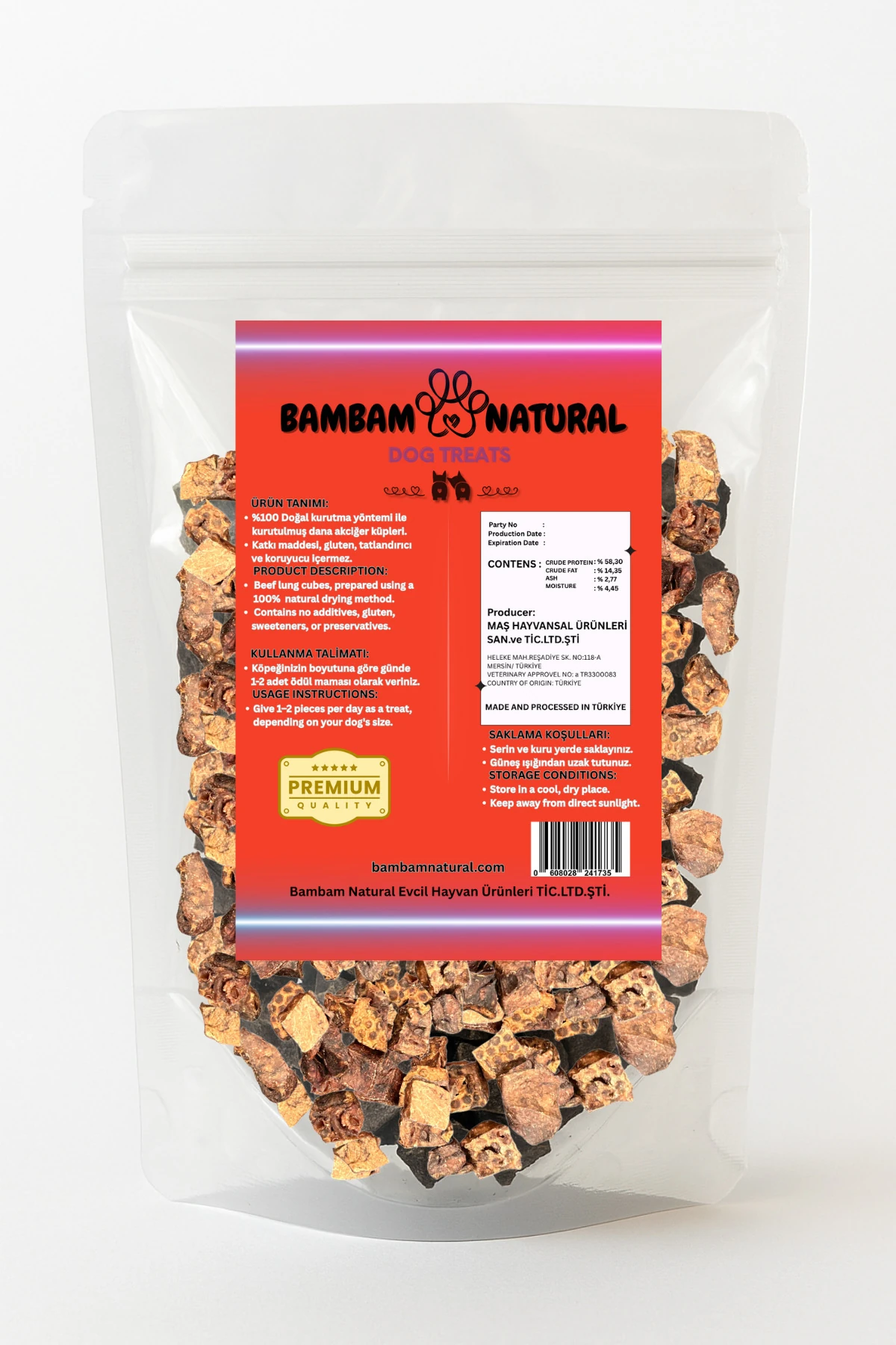 %100 Doğal Kurutulmuş Dana Akciğer Küpleri 1 Cm 100 Gr - Köpek Çiğneme Ve Ödül Maması