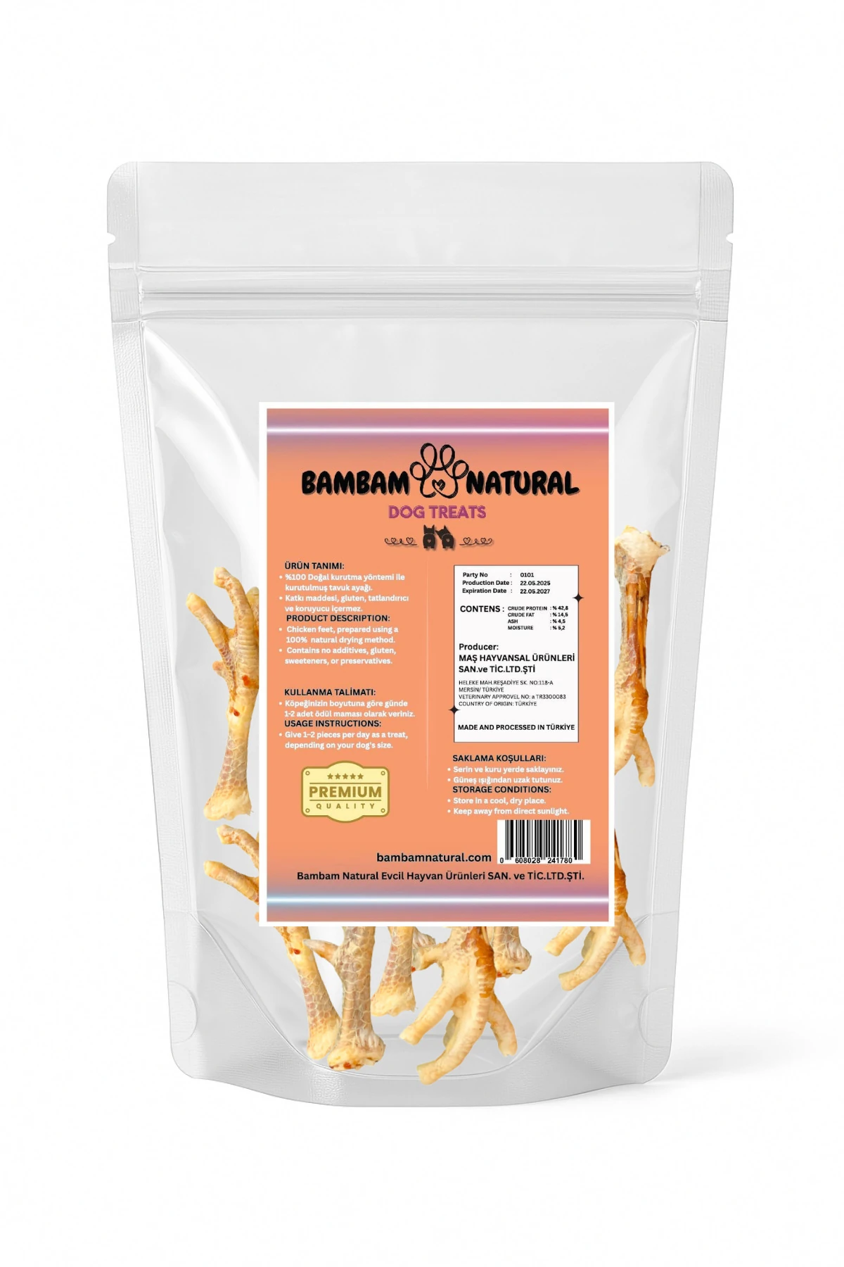 %100 Doğal Kurutulmuş Tavuk Ayağı 100Gr -Köpek Çiğneme Ve Ödül Maması