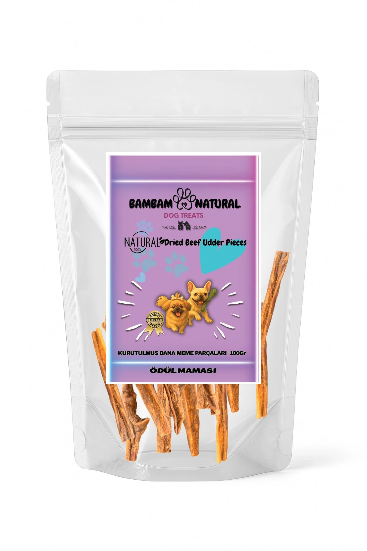 %100 Doğal Kurutulmuş Dana Meme Parçaları 100 Gr - Köpek Ödül Ve Çiğneme Maması