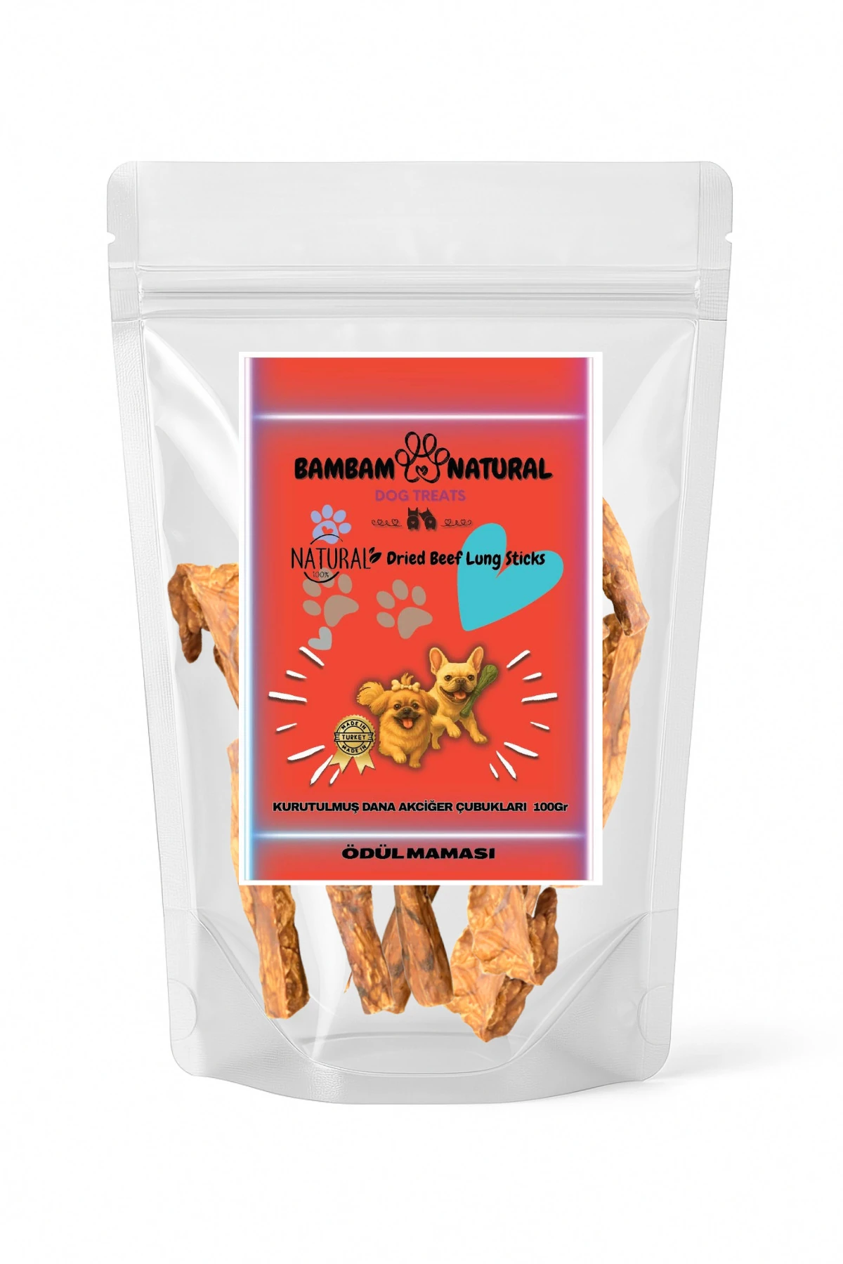 %100 Doğal Kurutulmuş Köpek Çiğneme Ve Ödül Mamaları - Kuzuderi+Gırtlak+Akciğer Çubukları