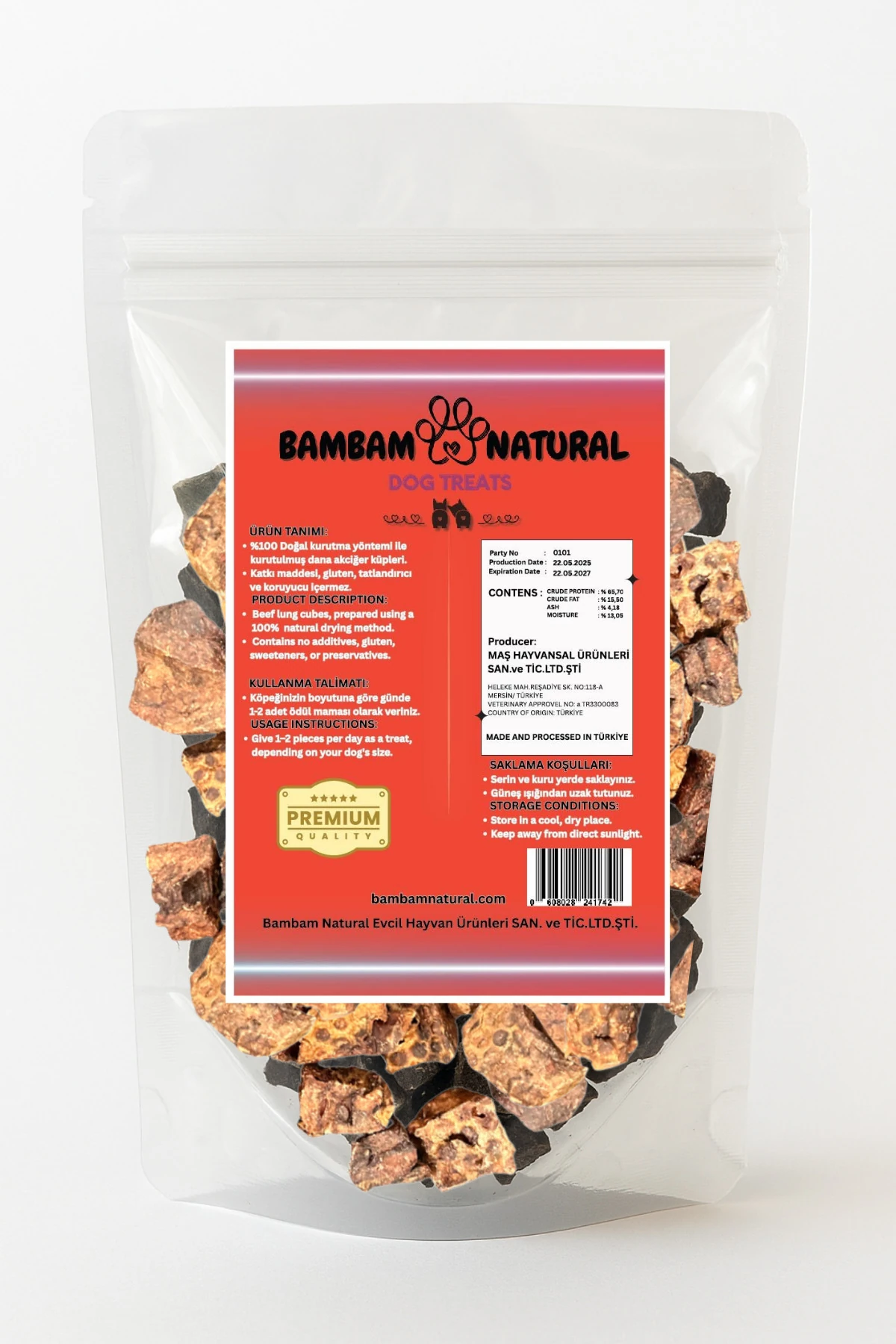 %100 Doğal Kurutulmuş Dana Akciğer Küpleri 2 Cm 100 Gr-Köpek Çiğneme Ve Ödül Maması