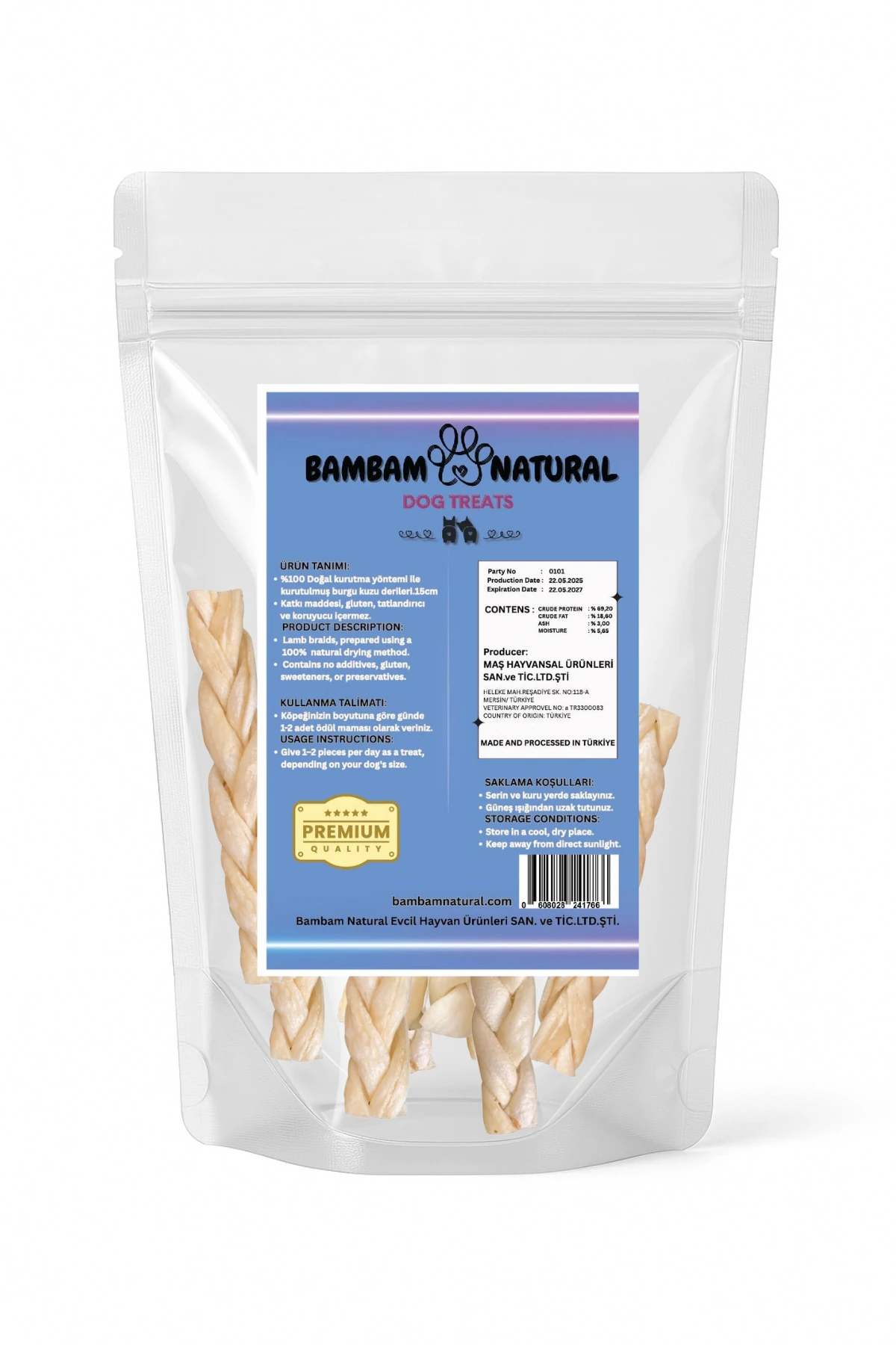 %100 Doğal Kurutulmuş Kuzu Derisi Örgüleri 15Cm 100Gr - Köpek Çiğneme Ve Ödül Maması