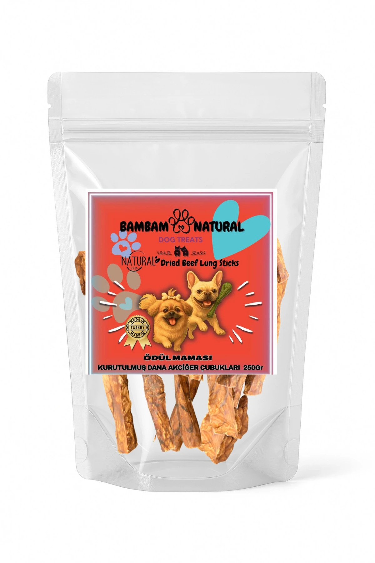 %Doğal Kurutulmuş Dana Akciğer Çubukları 15 Cm 250 Gr - Köpek Çiğneme ve Ödül Maması