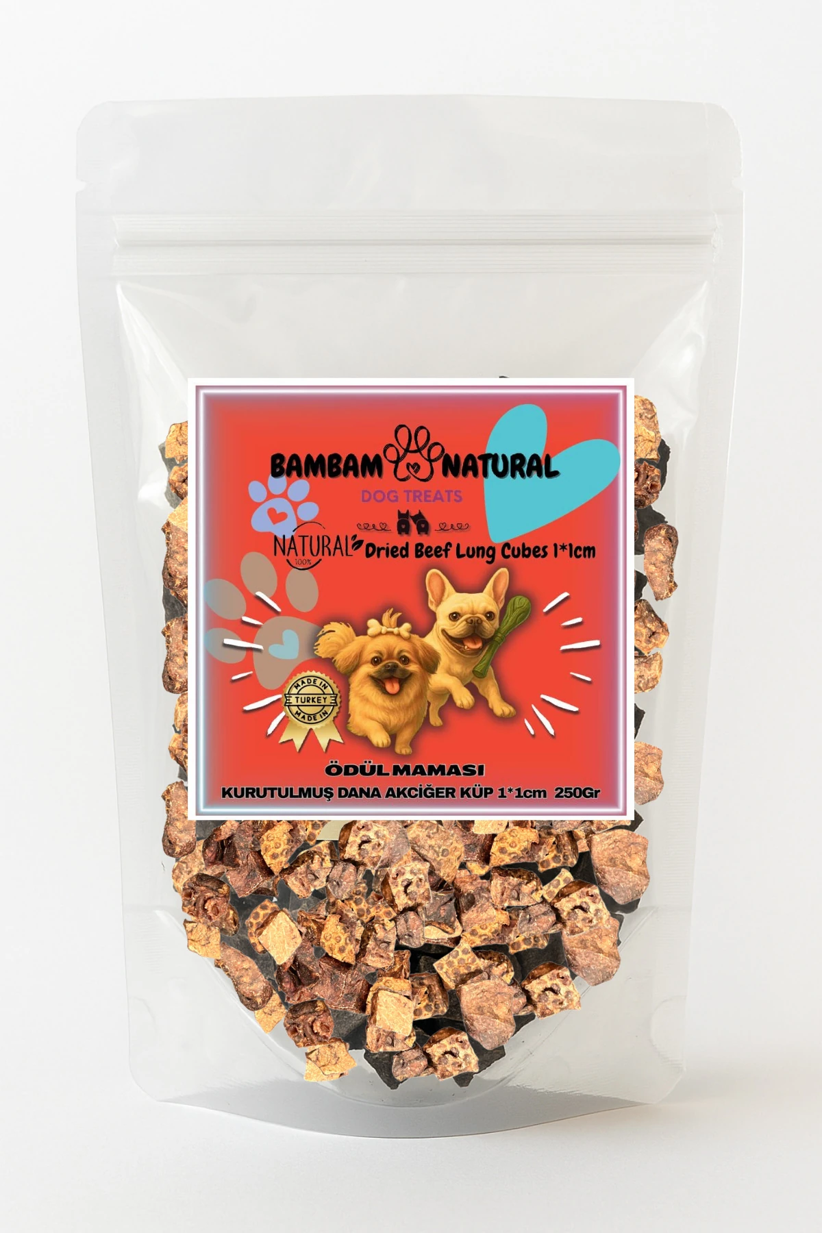 %100 Doğal Kurutulmuş Dana Akciğer Küpleri 1 Cm 250Gr - Köpek Çiğneme Ve Ödül Maması