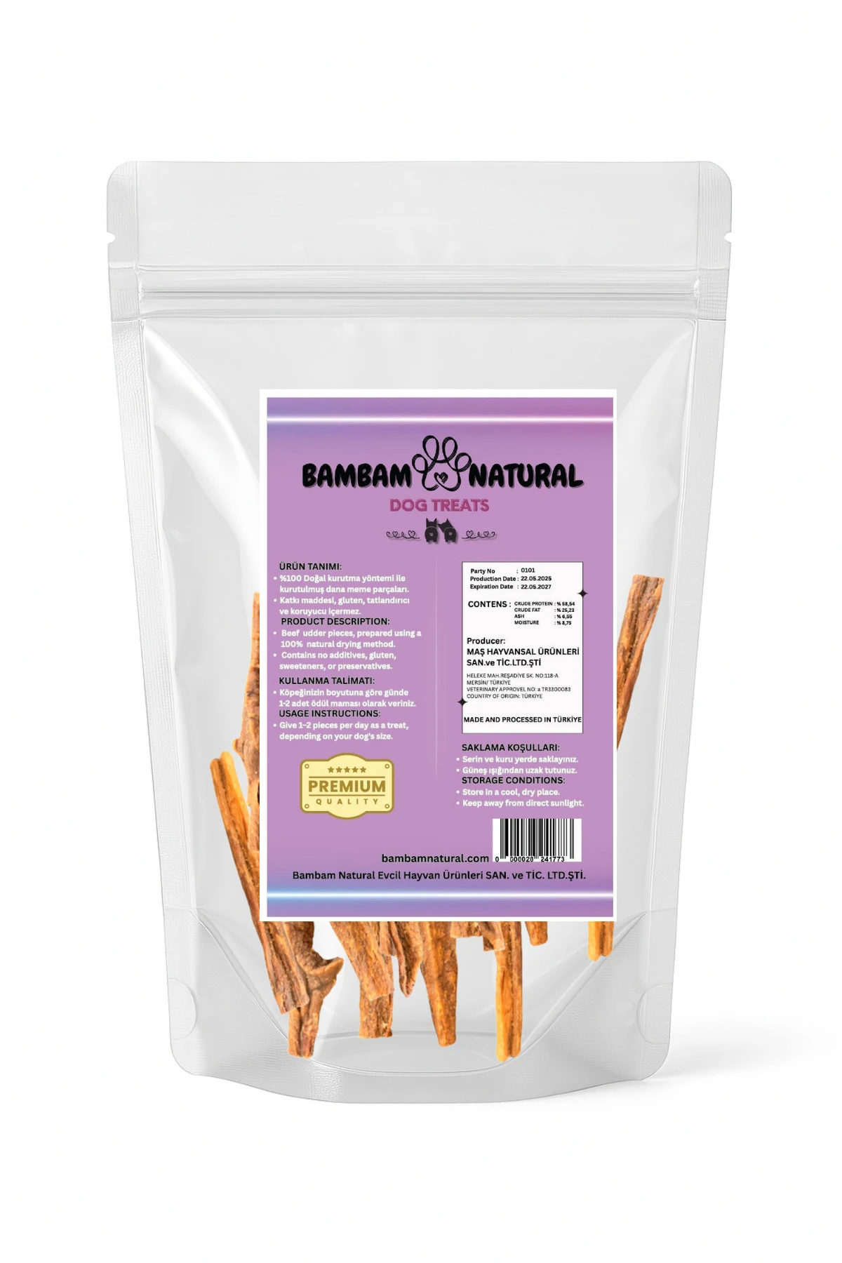 %100 Doğal Kurutulmuş Dana Meme Parçaları 100 Gr - Köpek Ödül Ve Çiğneme Maması