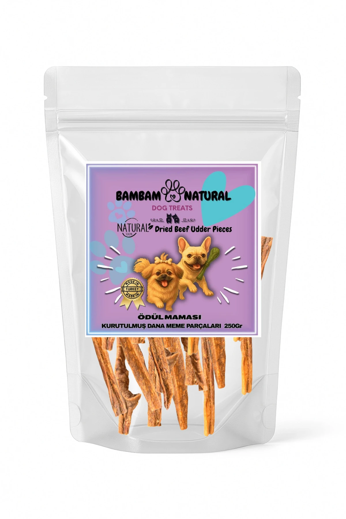 %100 Doğal Kurutulmuş Dana Meme Parçaları 250 Gr - Köpek Çiğneme Ve Ödül Maması