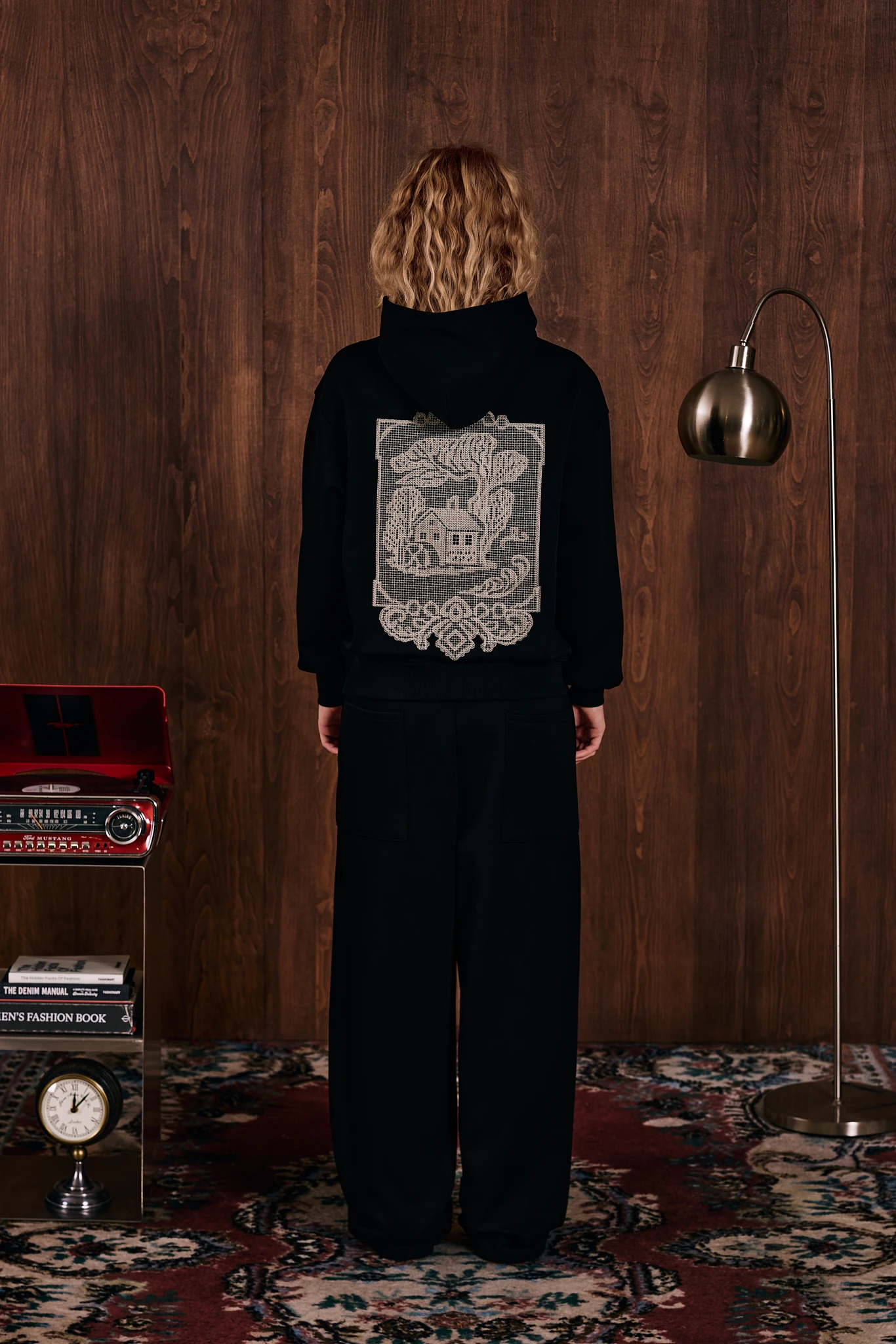 Rooted Lace House Nakış Detaylı Hoodie Siyah