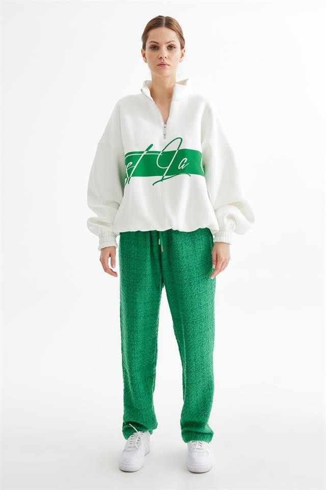 Green Cest La Vie Half Zipper Sweatshirt K