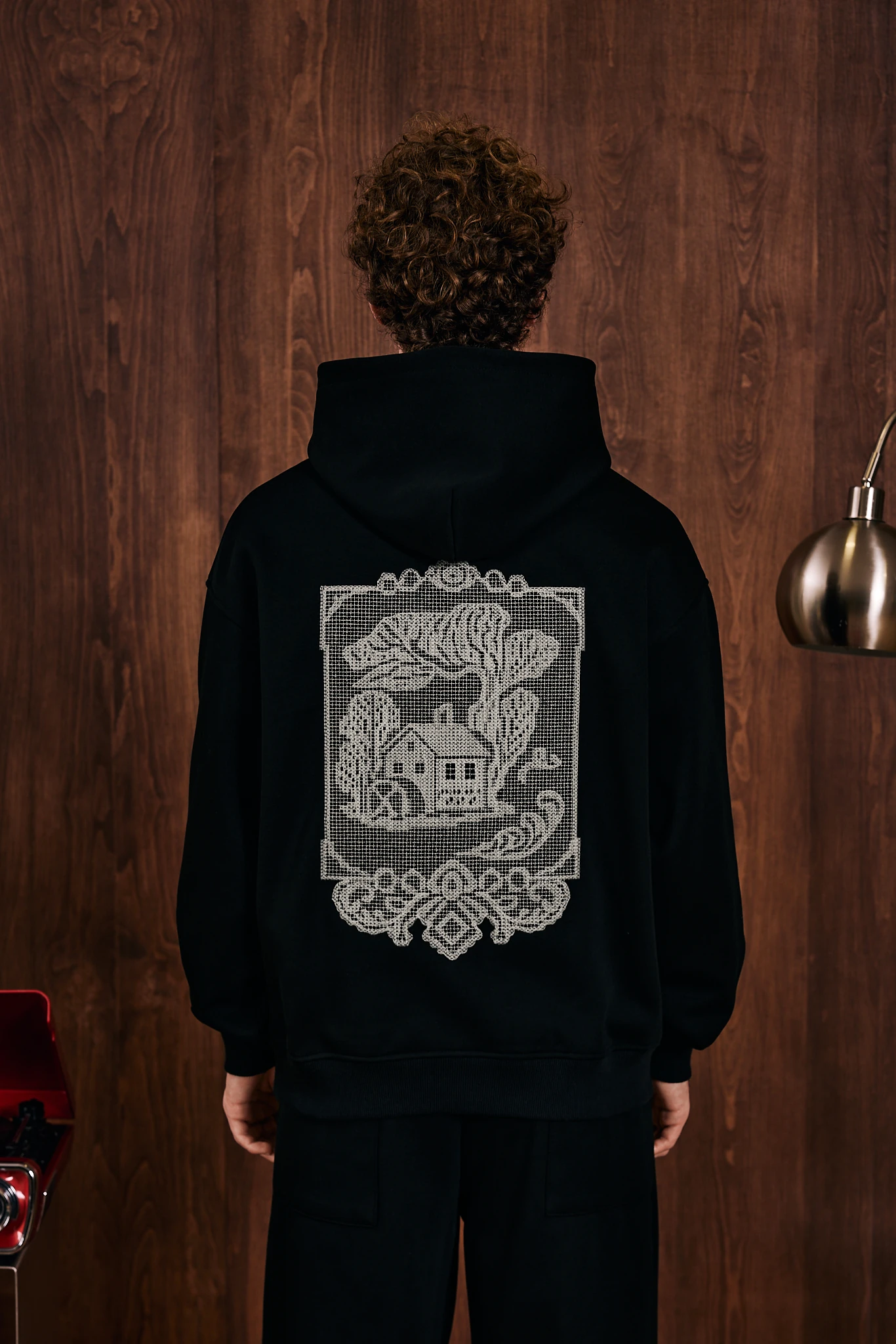 Rooted Lace House Nakış Detaylı Hoodie Siyah