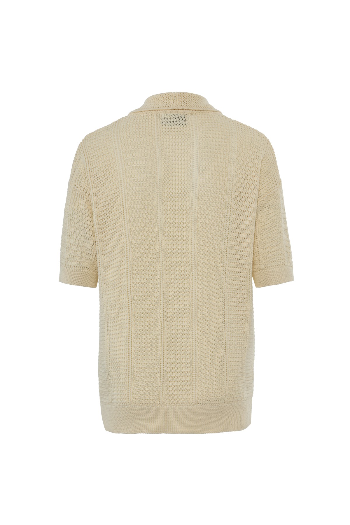 Ecru Openwork Polo Neck Sweater