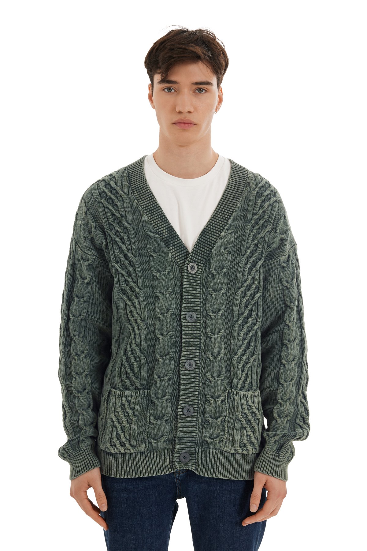 Khaki Antique Effect Knitted Jacket