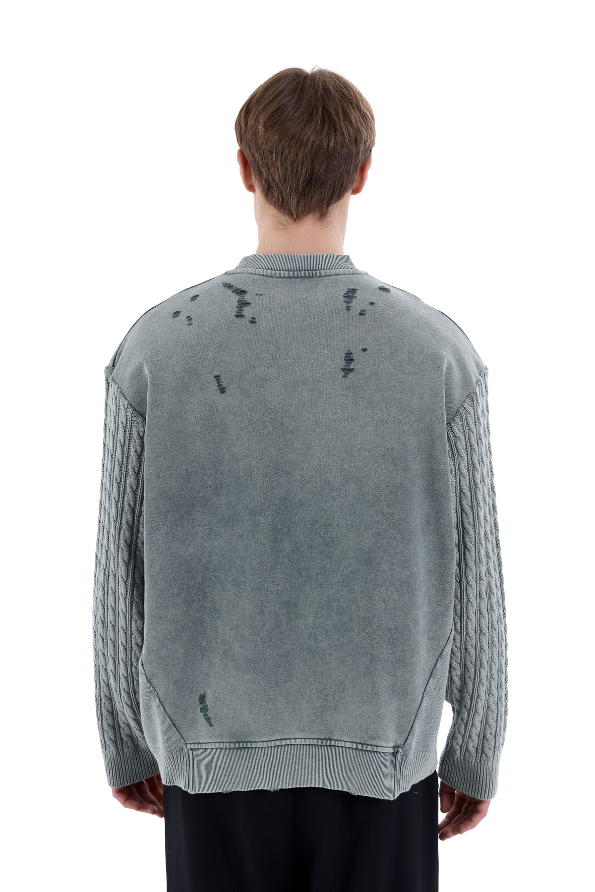 Distressed Knitted Sleeve Detailed Sweatshirt