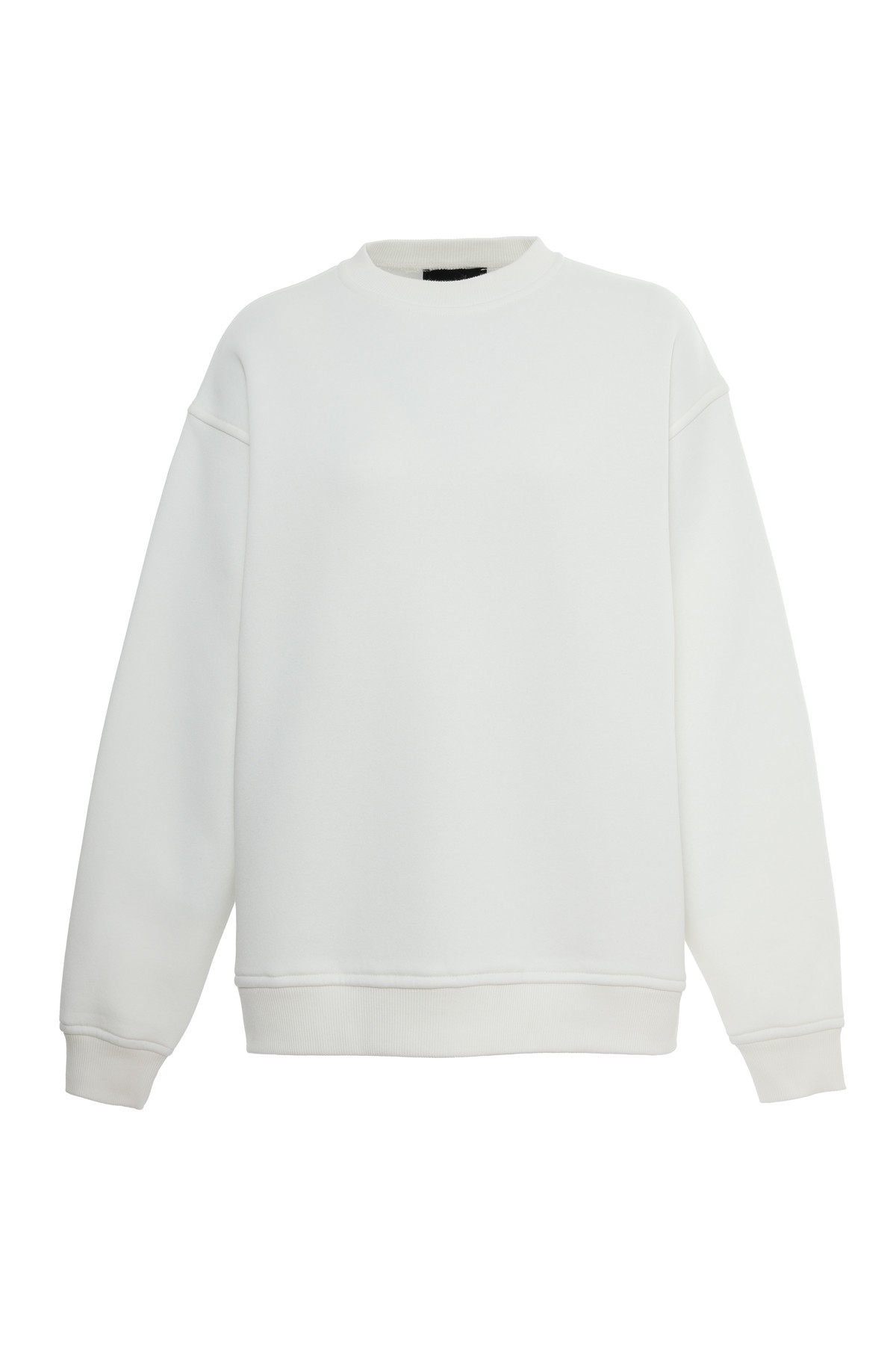 Beyaz Bisiklet Yaka Sweatshirt K